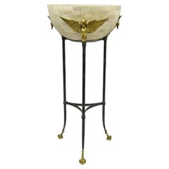 Maitland Smith, fioriera in marmo tessellata con cigno in ottone dell'impero francese, Jardiniere