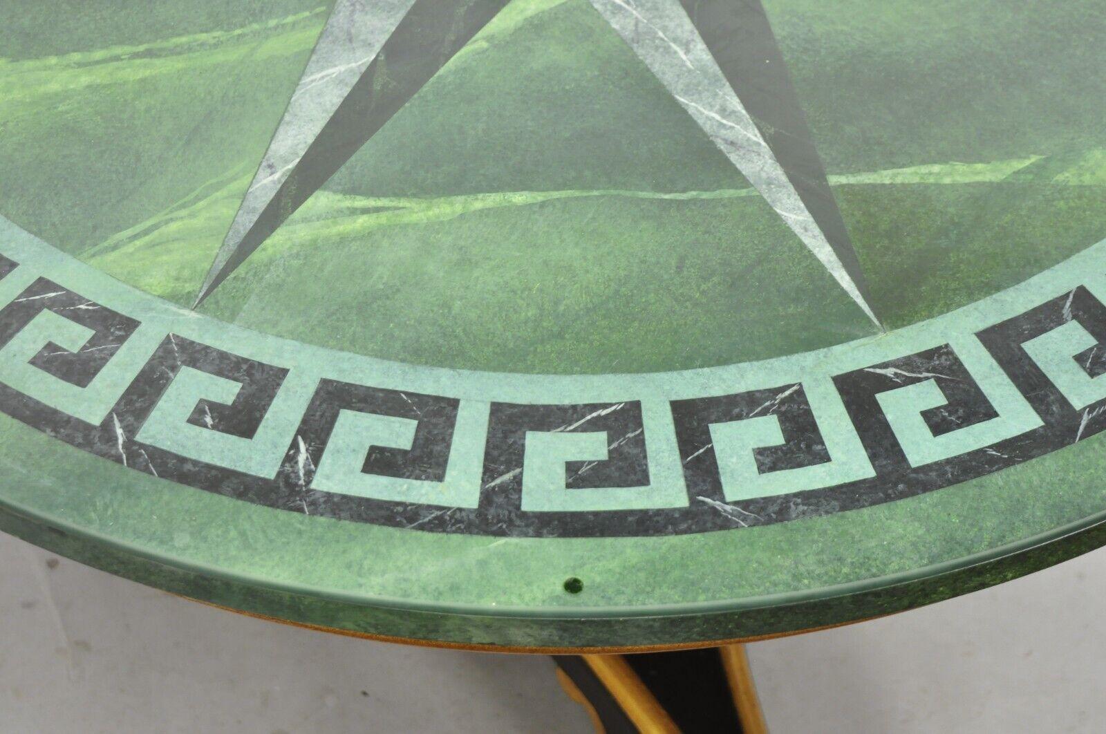 20th Century Maitland Smith French Empire Green Greek Key Sunburst Round Dining Center Table For Sale