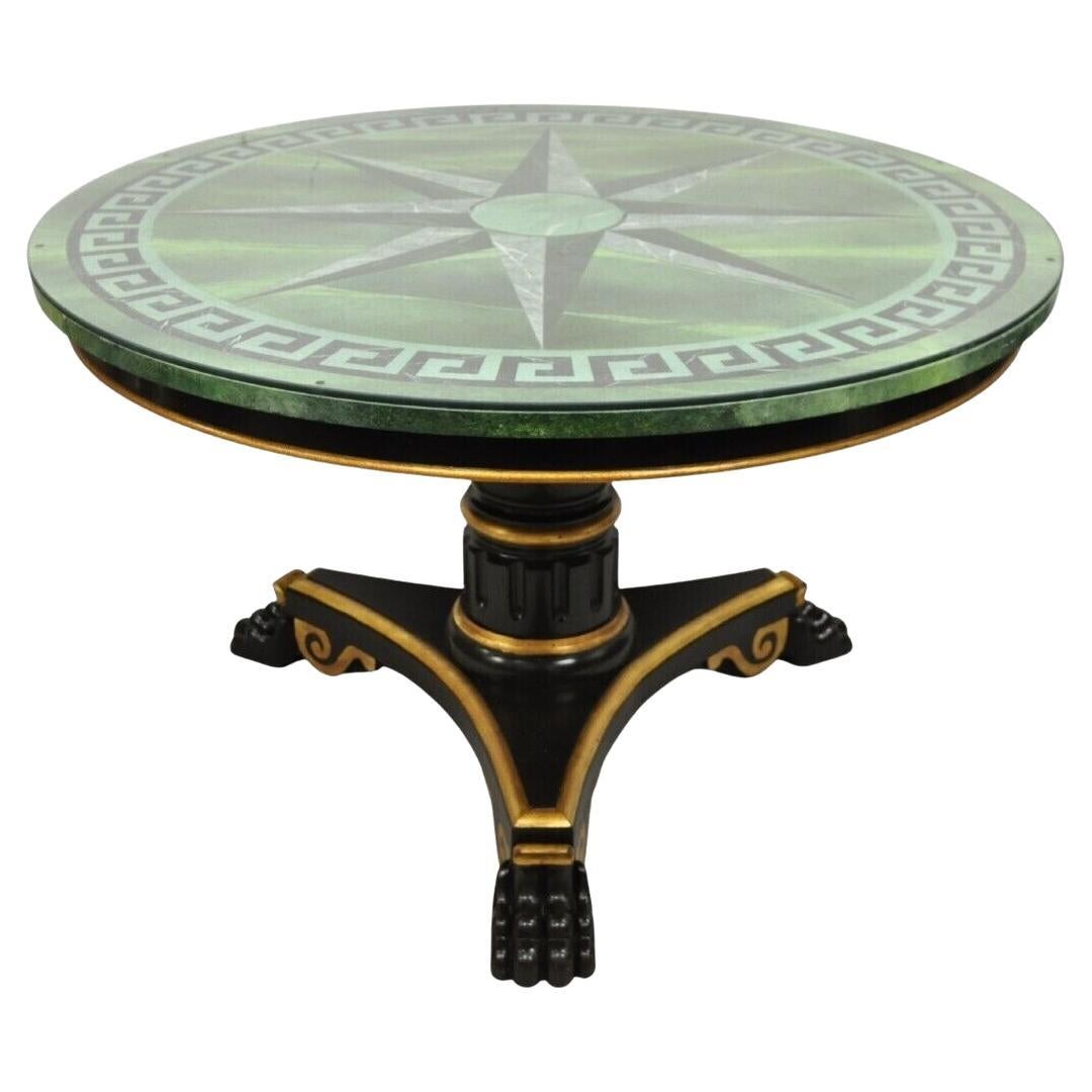 Maitland Smith French Empire Green Greek Key Sunburst Round Dining Center Table For Sale