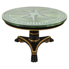 Table centrale de salle à manger ronde Sunburst de Maitland Smith, style Empire français, vert clé grecque