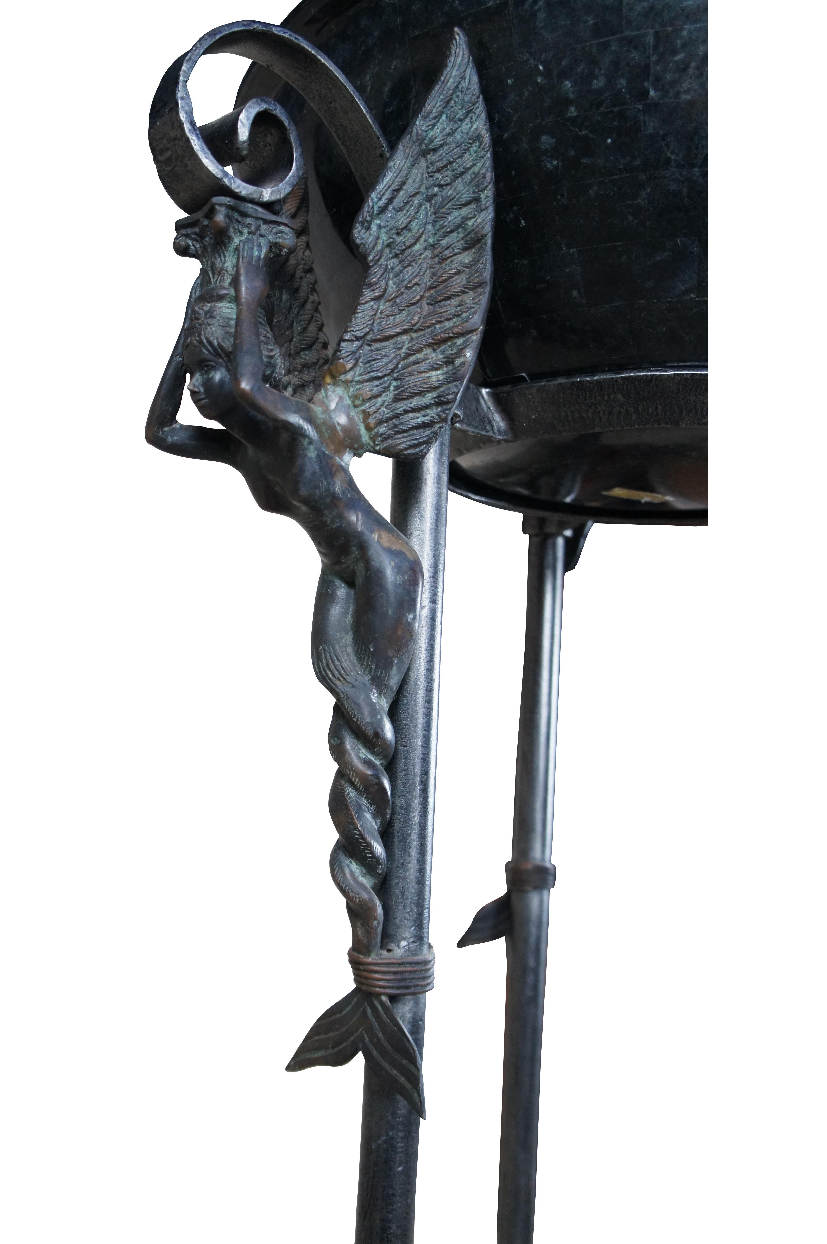 Maitland Smith French Empire Iron Bronze Figural Maiden Plant Stand Jardinière In Good Condition For Sale In Dayton, OH