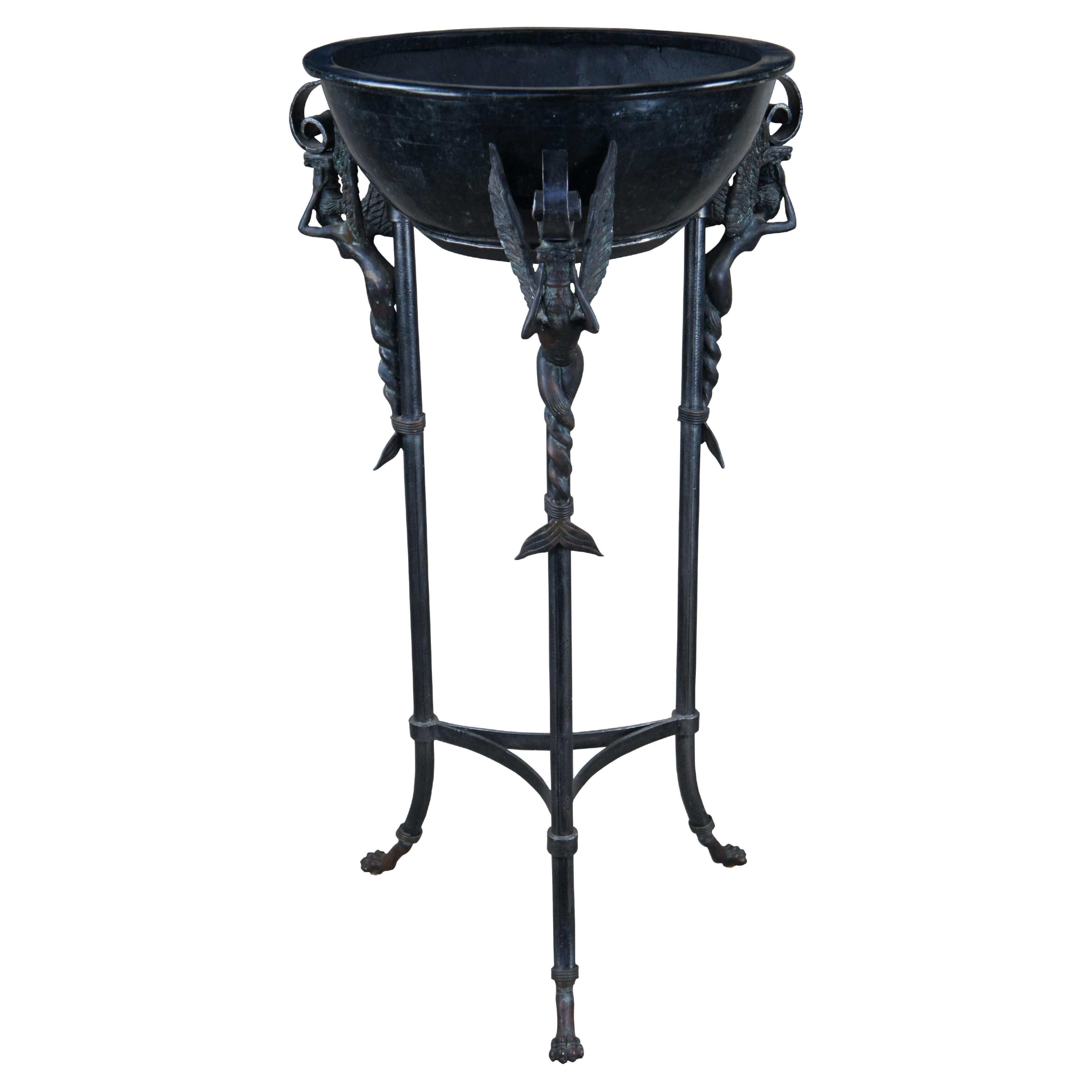 Maitland Smith French Empire Iron Bronze Figural Maiden Plant Stand Jardinière For Sale