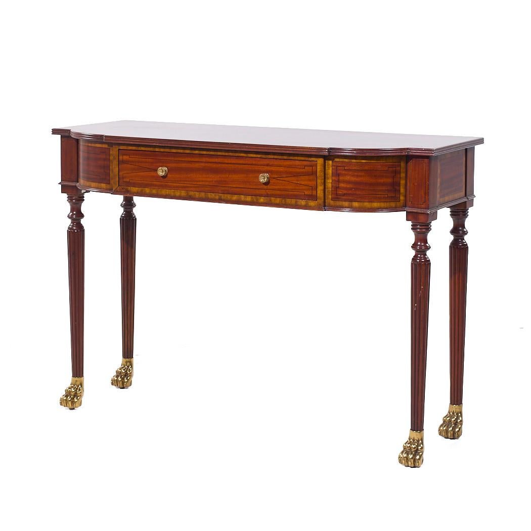Modern Maitland Smith French Empire Mahogany and Brass Paw Demilune Entry Console For Sale