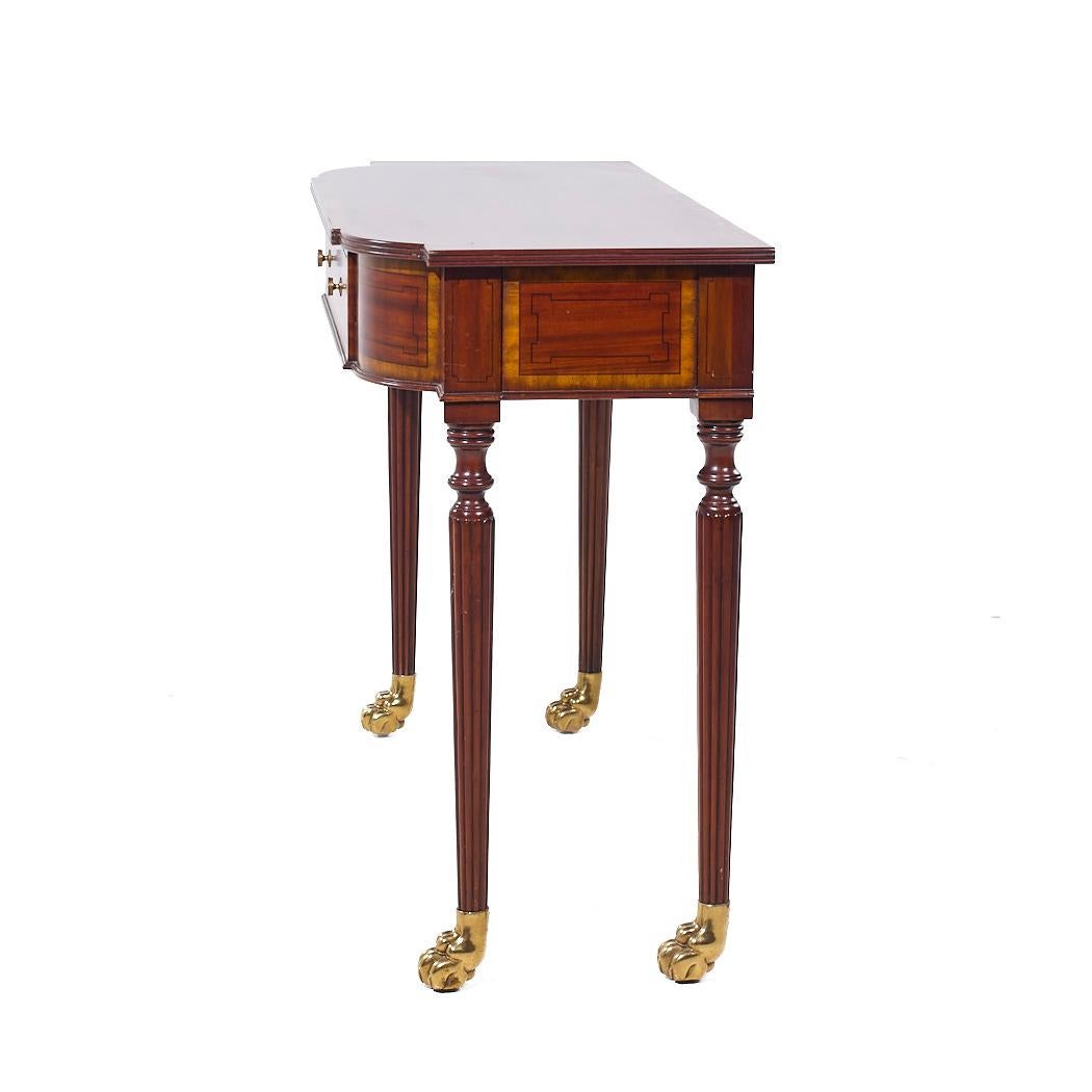 Contemporary Maitland Smith French Empire Mahogany and Brass Paw Demilune Entry Console For Sale