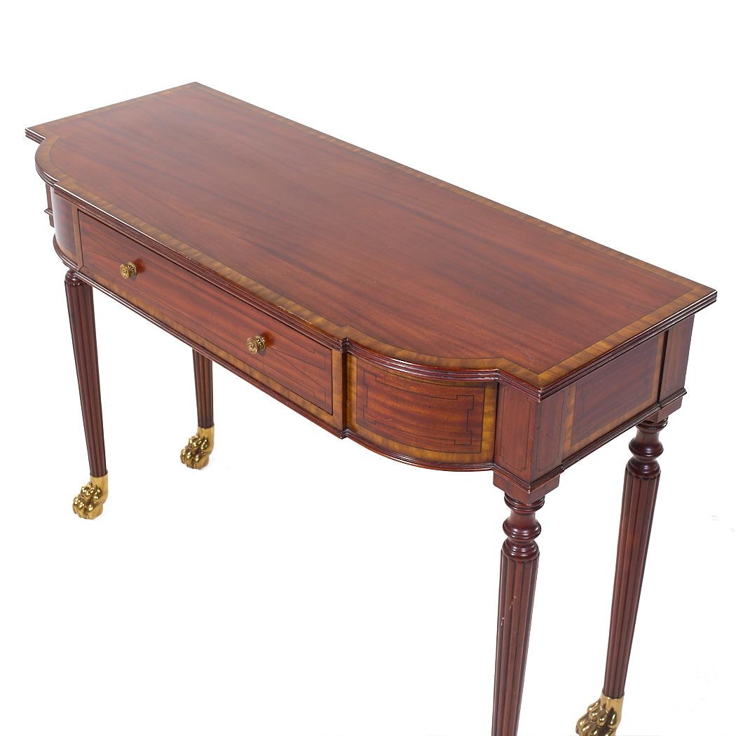 Maitland Smith French Empire Mahogany and Brass Paw Demilune Entry Console For Sale 1