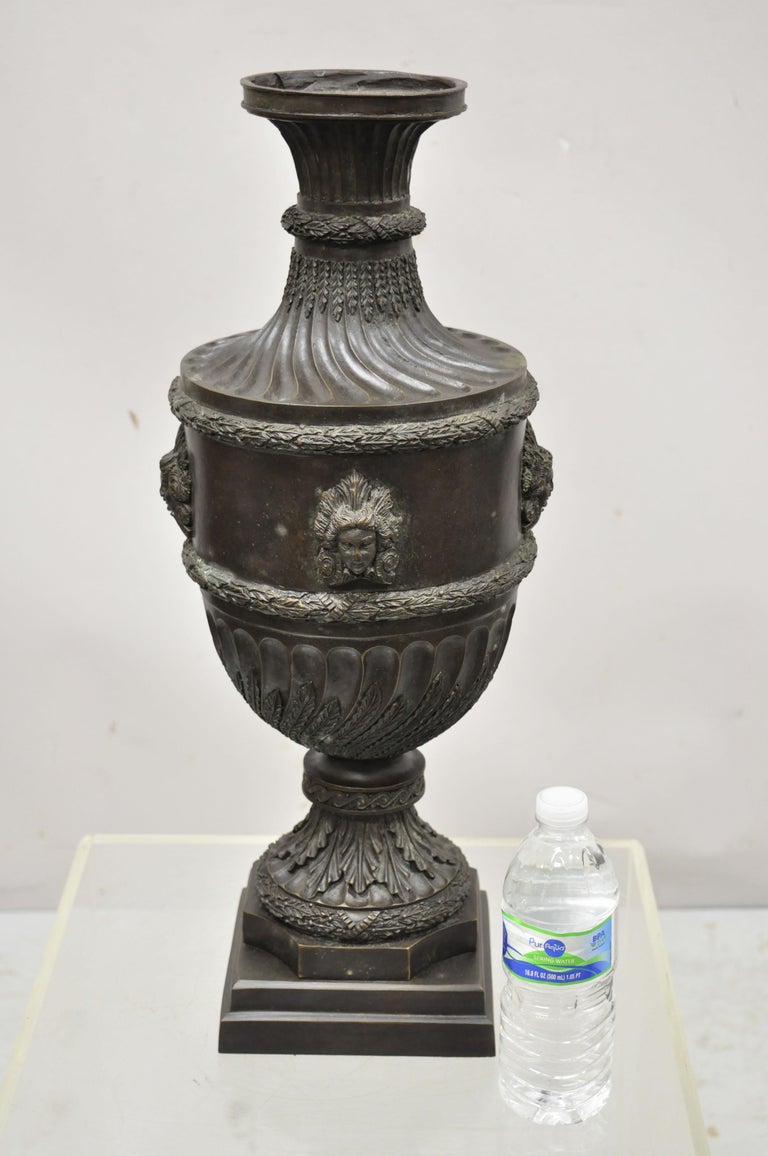 Thai Maitland Smith French Empire Neoclassical Style Cast Bronze Urn with Faces For Sale