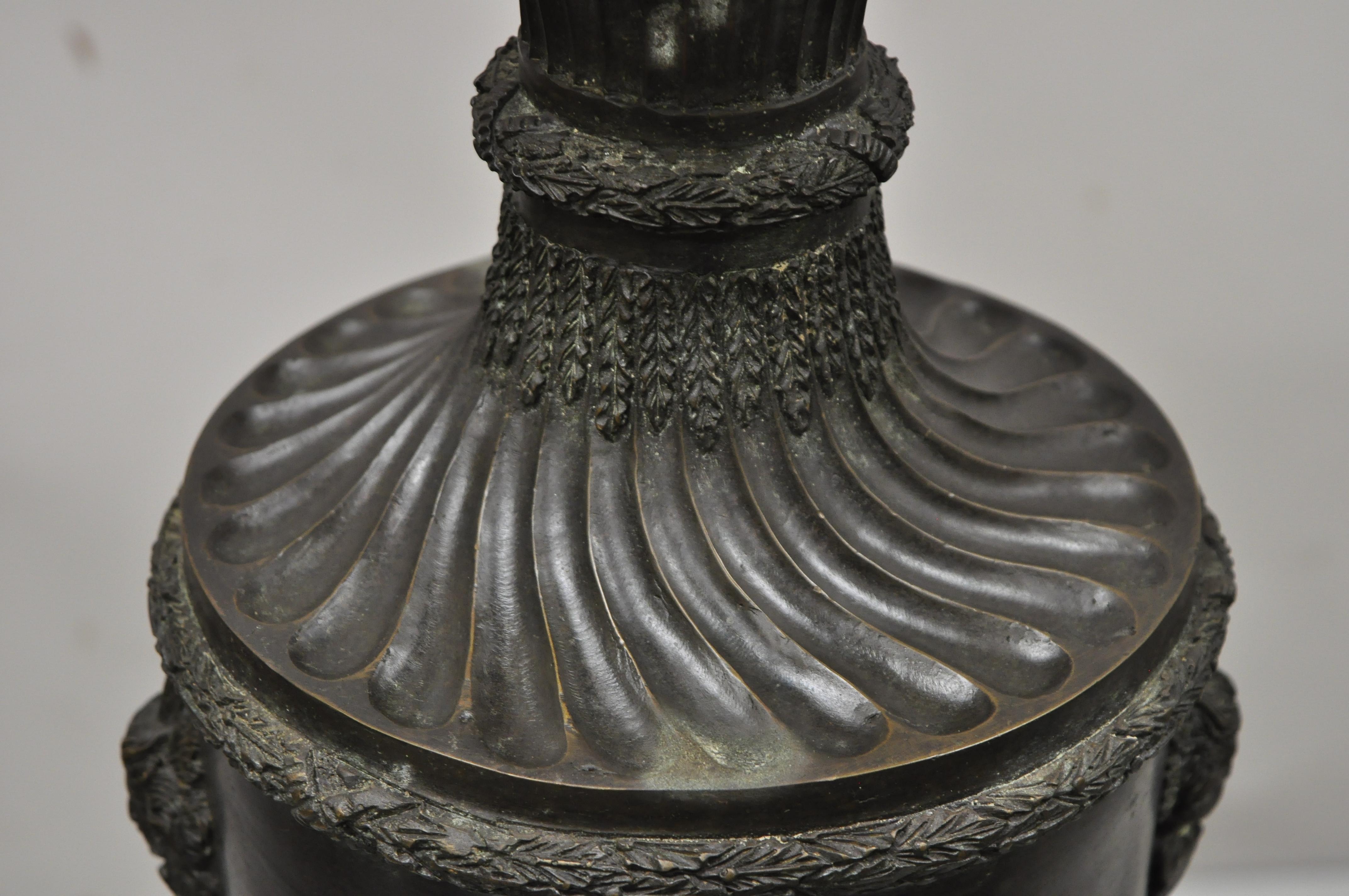 Thai Maitland Smith French Empire Neoclassical Style Cast Bronze Urn with Faces