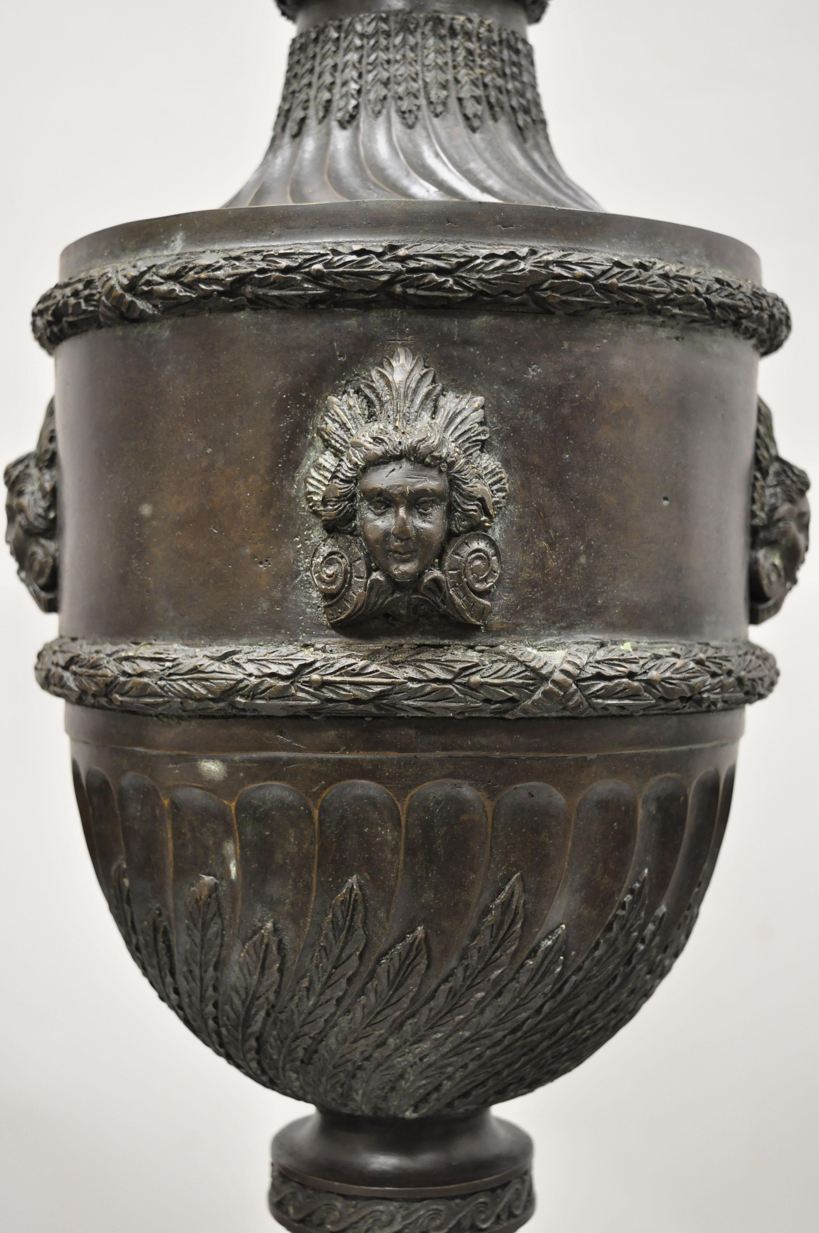Maitland Smith French Empire Neoclassical Style Cast Bronze Urn with Faces In Good Condition In Philadelphia, PA