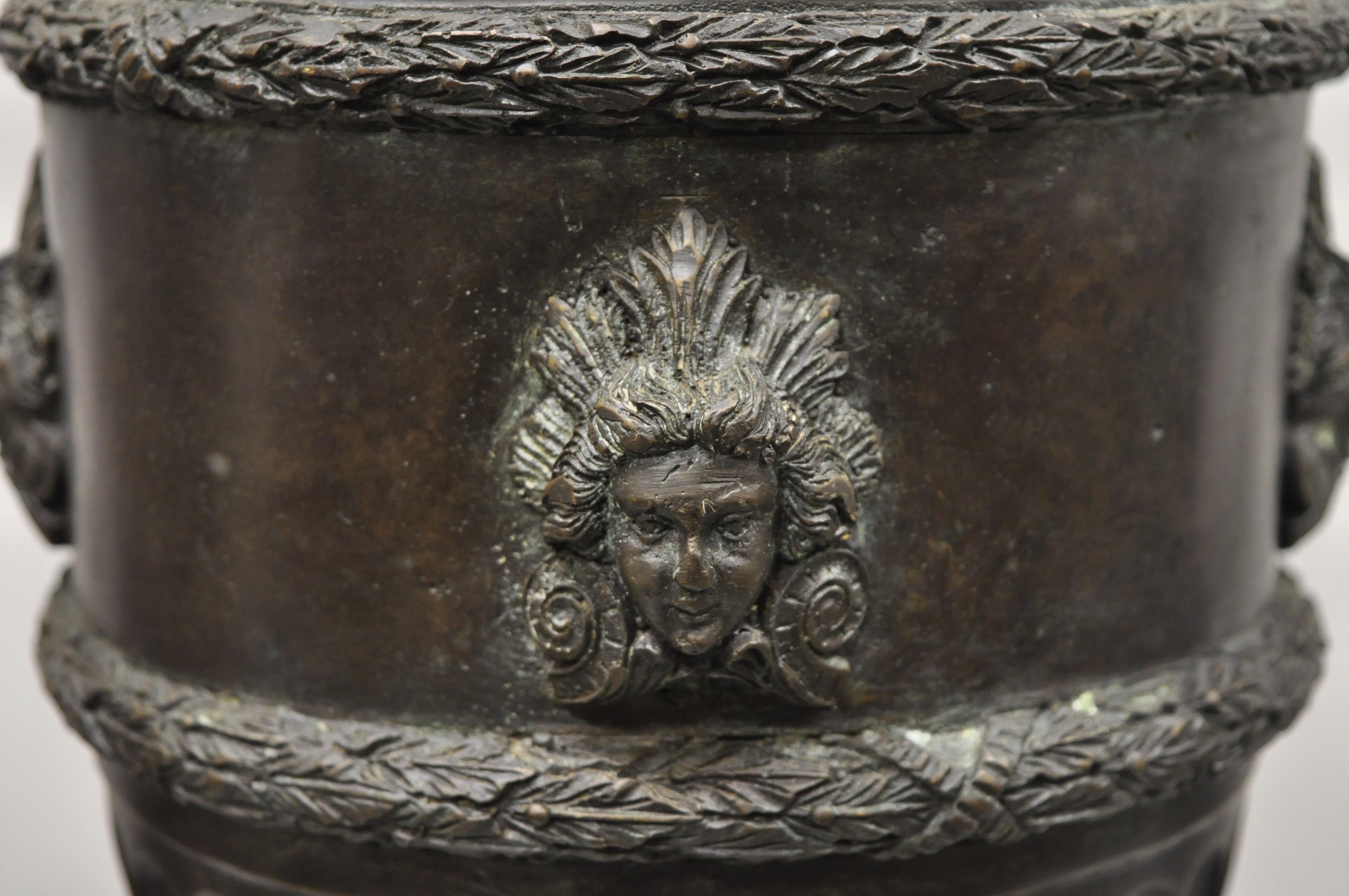 Contemporary Maitland Smith French Empire Neoclassical Style Cast Bronze Urn with Faces