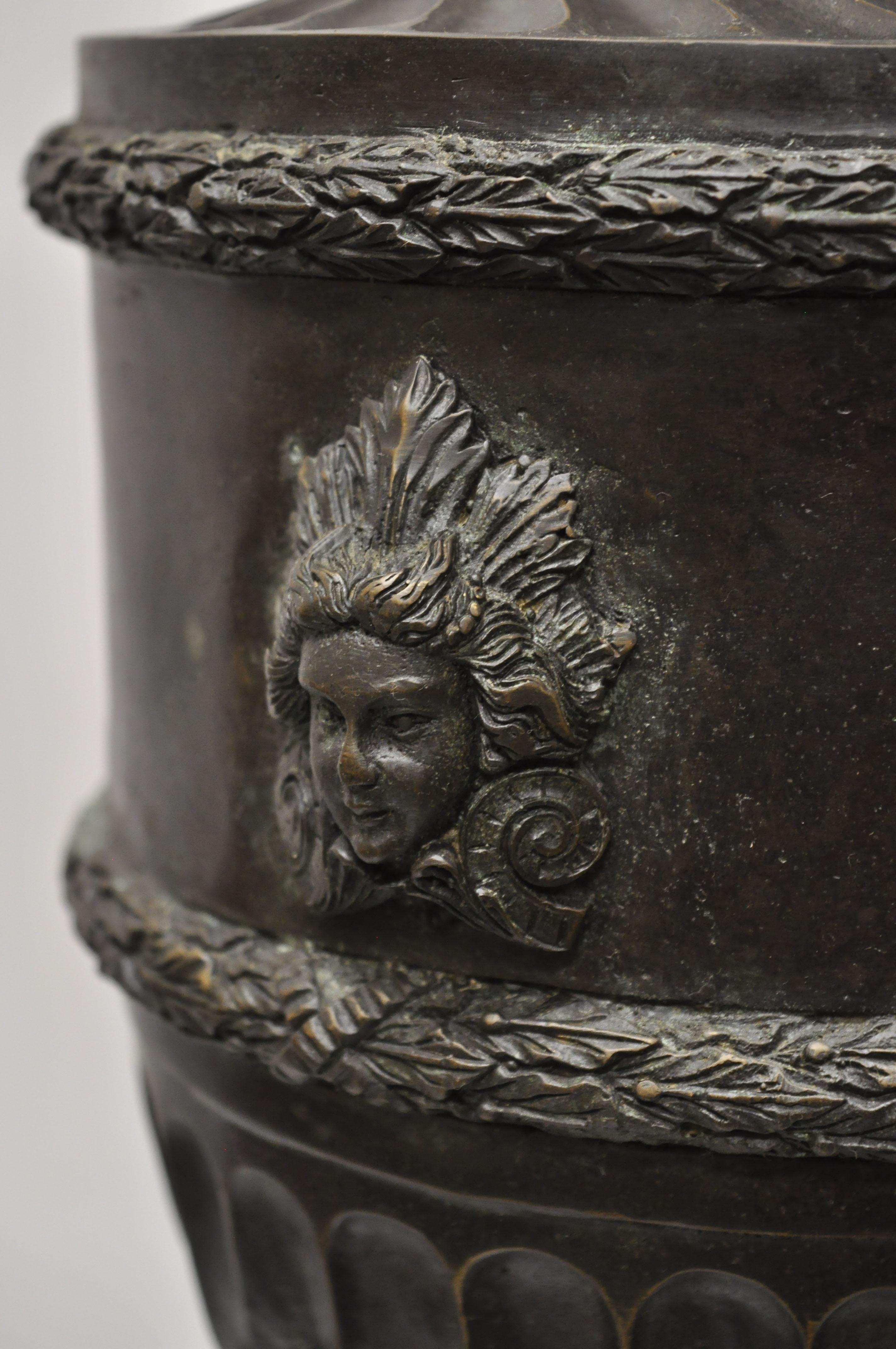 Maitland Smith French Empire Neoclassical Style Cast Bronze Urn with Faces 2