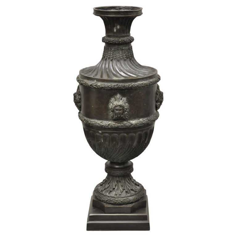 Maitland Smith French Empire Neoclassical Style Cast Bronze Urn with Faces For Sale