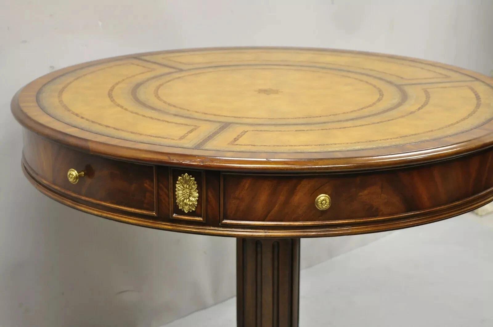 Mesa de tambor central Maitland Smith French Empire Regency Leather Top Brass Feet en venta 3