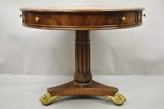Maitland Smith French Empire Regency Leather Top Brass Feet Center Drum Table