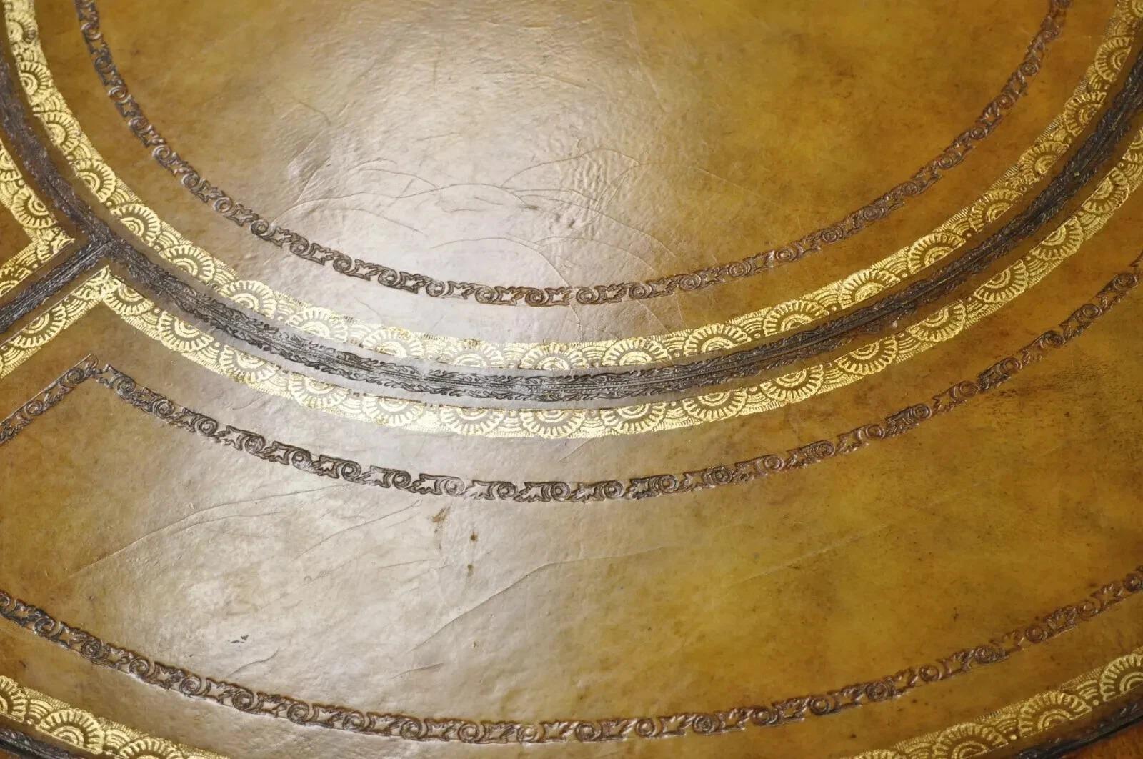 Mesa de tambor central Maitland Smith French Empire Regency Leather Top Brass Feet en venta 1