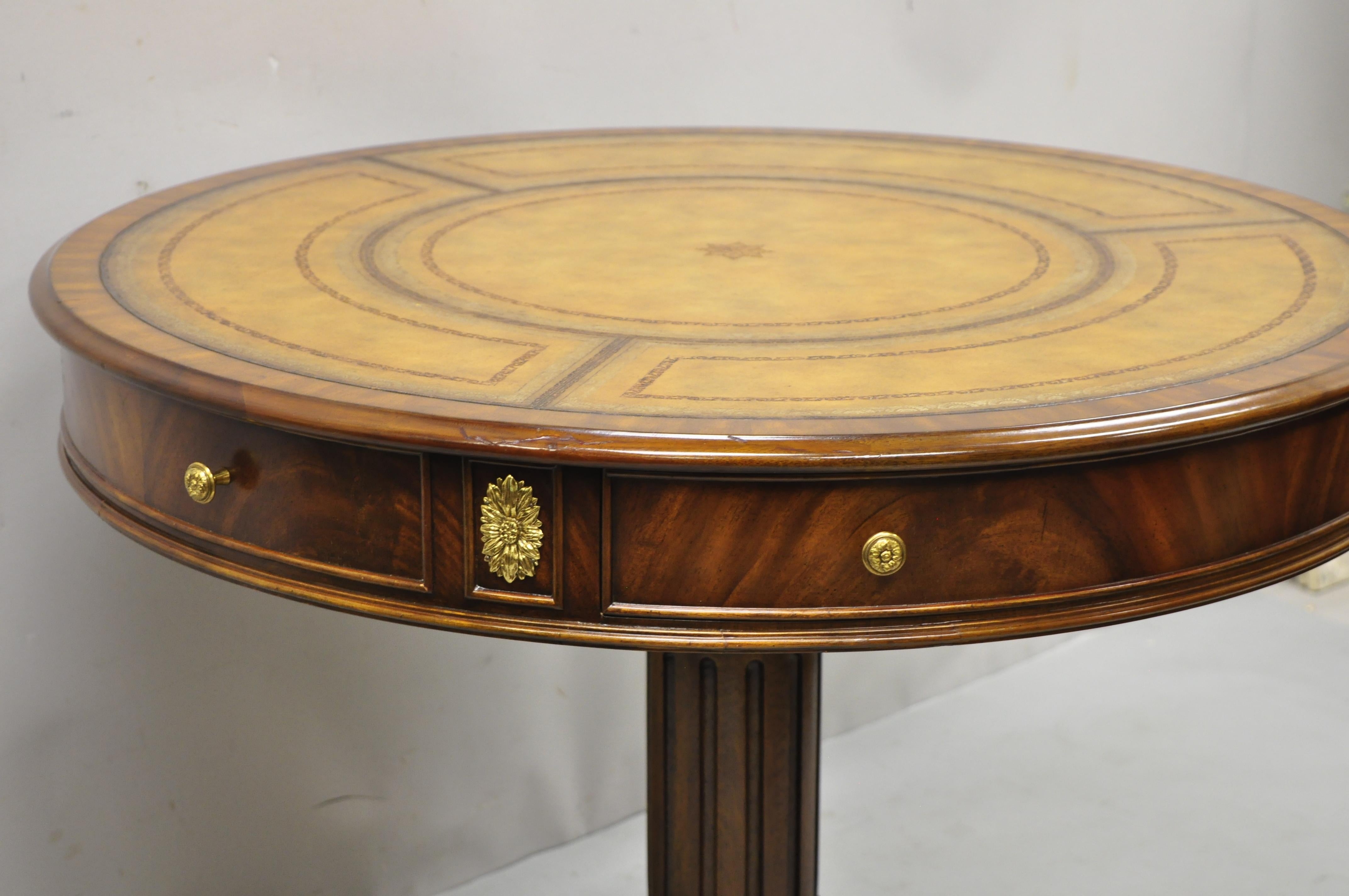 Table centrale Maitland Smith style Empire français avec plateau en cuir et pieds en pattes en laiton de style Régence en vente 5