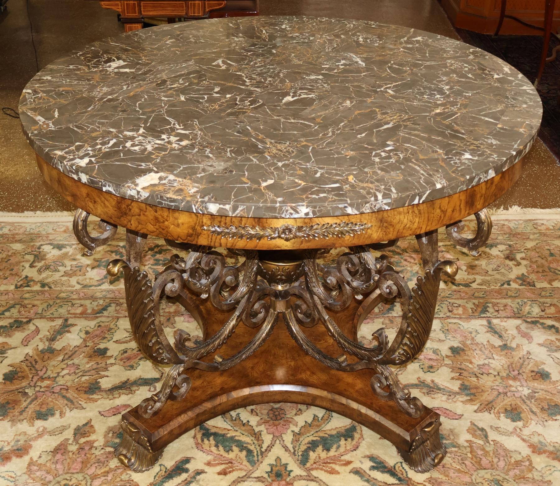 Maitland Smith French Empire Style Burl Wood Tesselated Marble Top Center Table

Dimensions : 34