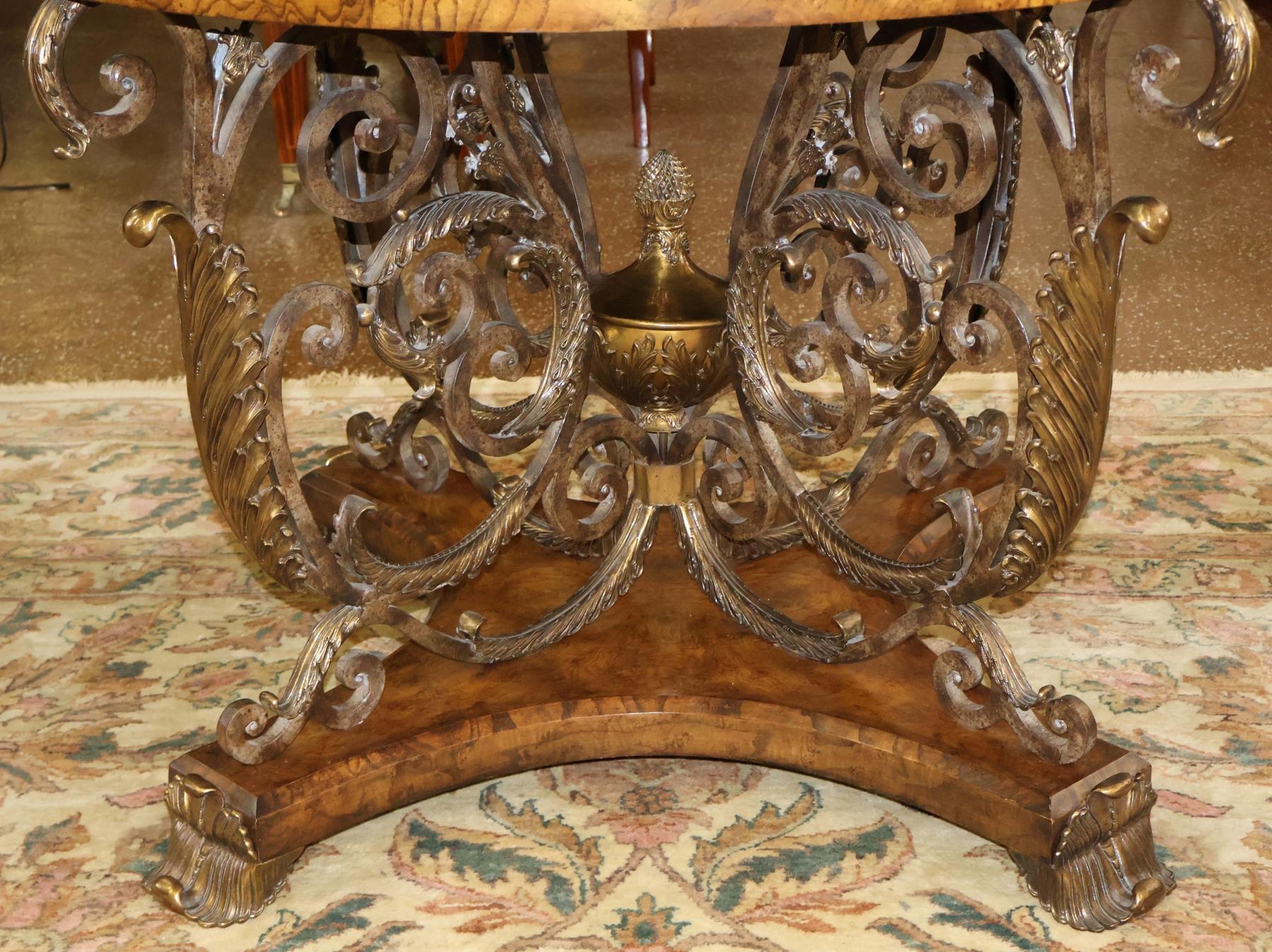 Maitland Smith French Empire Style Burl Wood Tesselated Marble Top Center Table For Sale 2