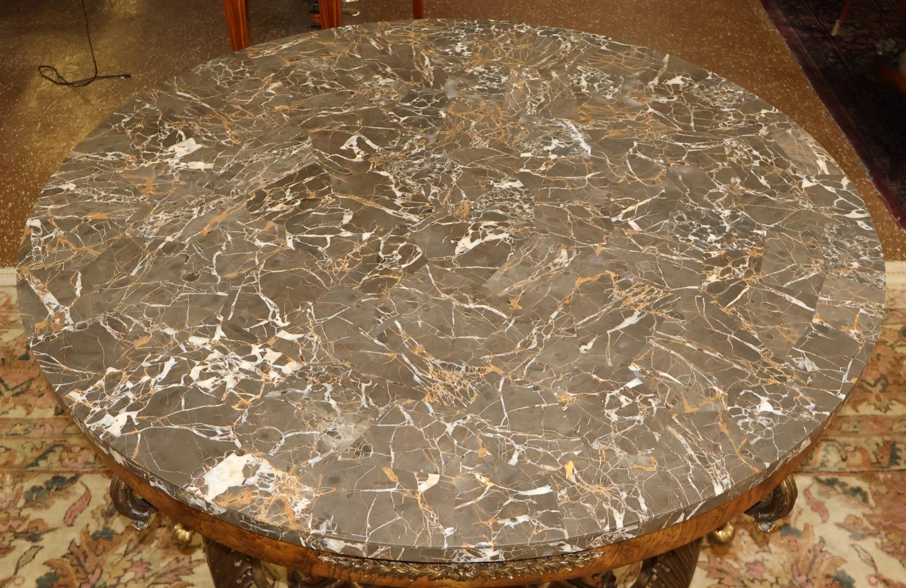 Maitland Smith French Empire Style Burl Wood Tesselated Marble Top Center Table For Sale 3