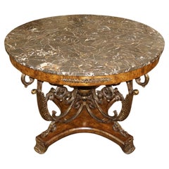 Maitland Smith French Empire Style Burl Wood Tesselated Marble Top Center Table
