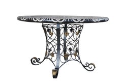 Maitland Smith French Empire Style Iron & Inlaid Stone Round Center Dining Table