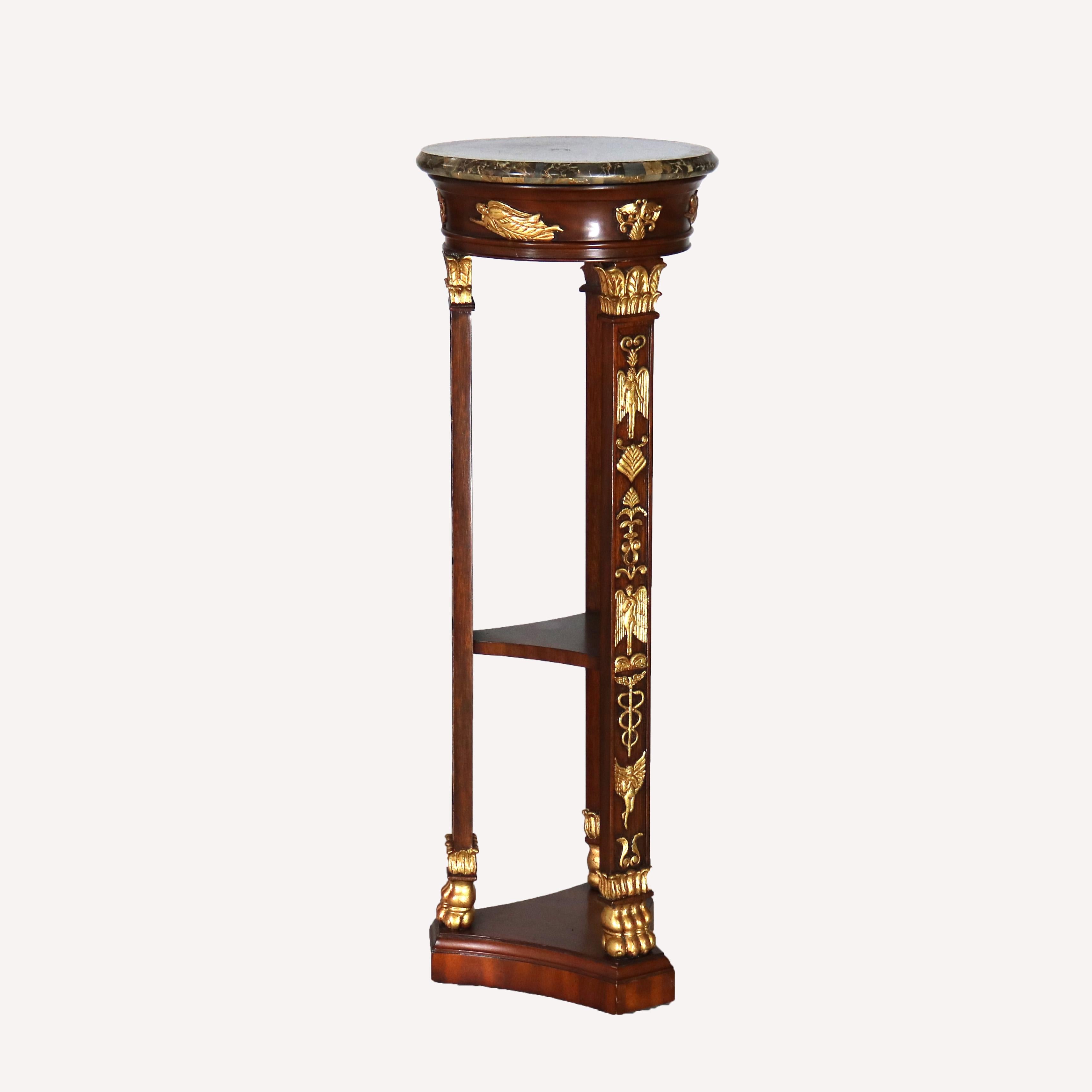 Maitland Smith French Empire Style Mahogany and Figural Ormolu Sculpture Stand In Good Condition For Sale In Big Flats, NY