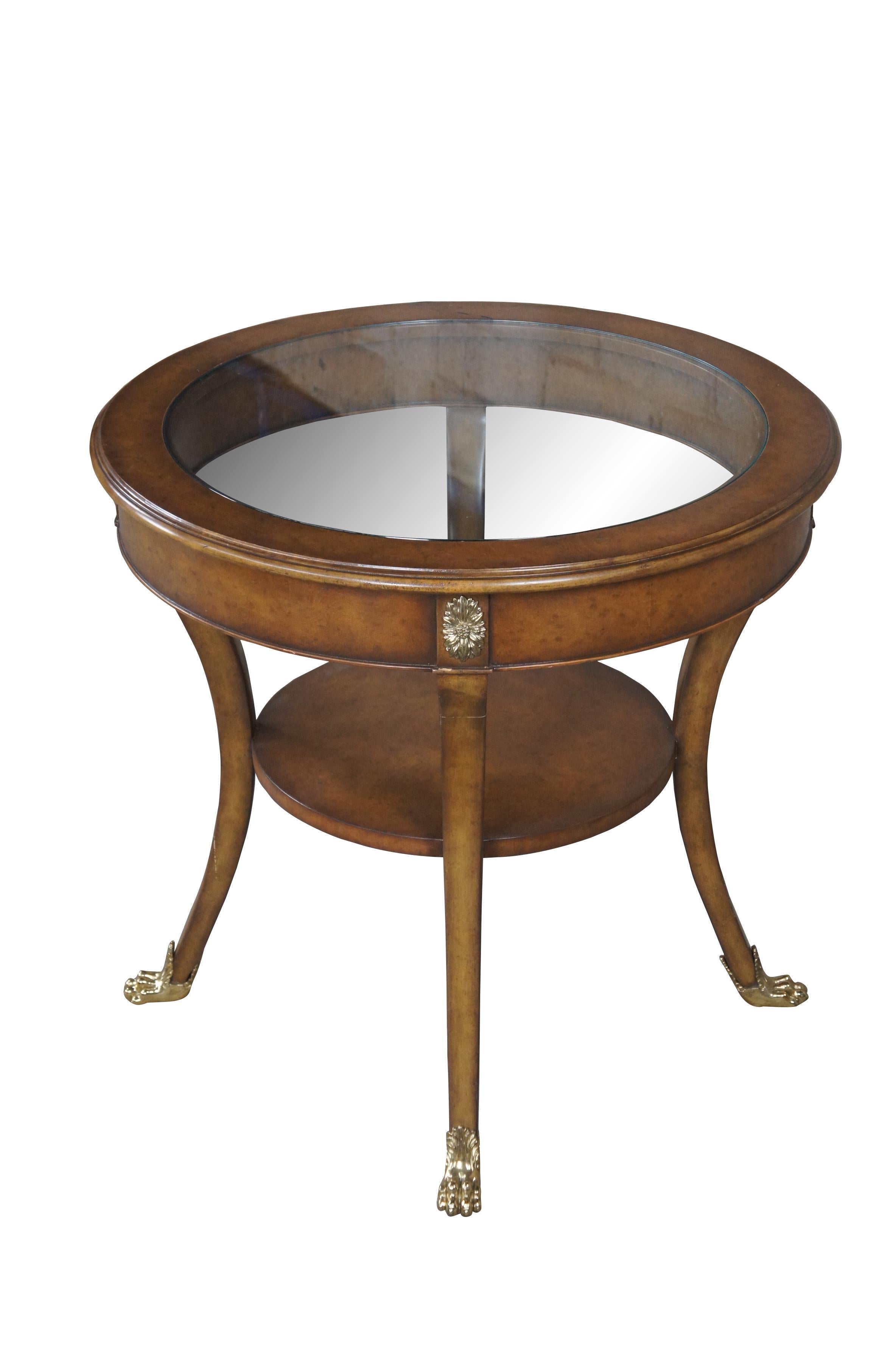 Maitland Smith French Empire Walnut Burl & Glass Claw Foot Gueridon Side Table In Good Condition In Dayton, OH