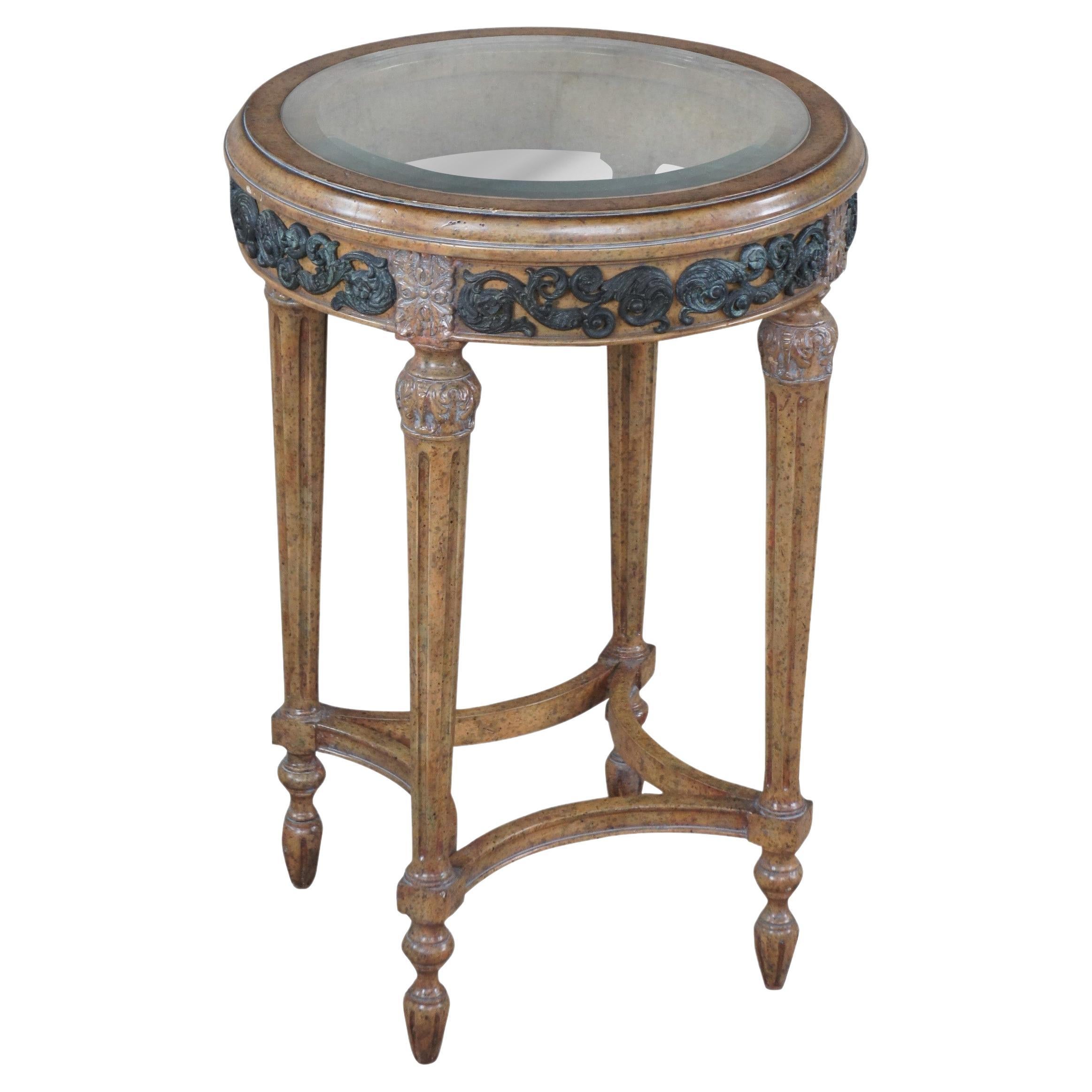 Maitland Smith French Louis XVI Walnut Glass Gueridon Pedestal Table Plant Stand For Sale