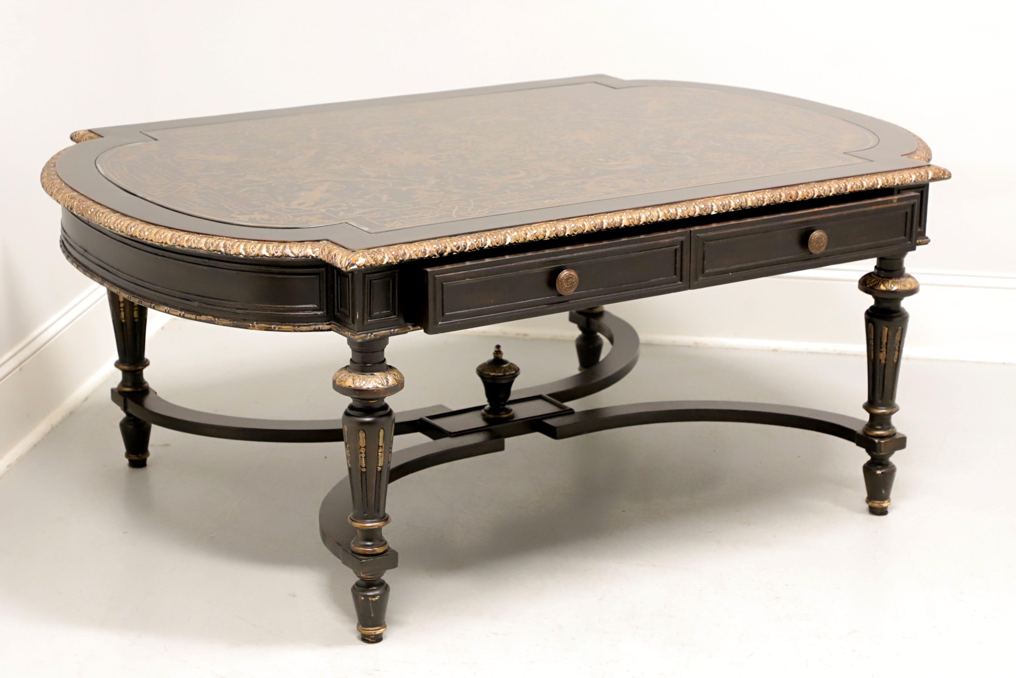 20th Century MAITLAND SMITH French Napoleon III Ebonized Reverse Painted Coffee Table For Sale