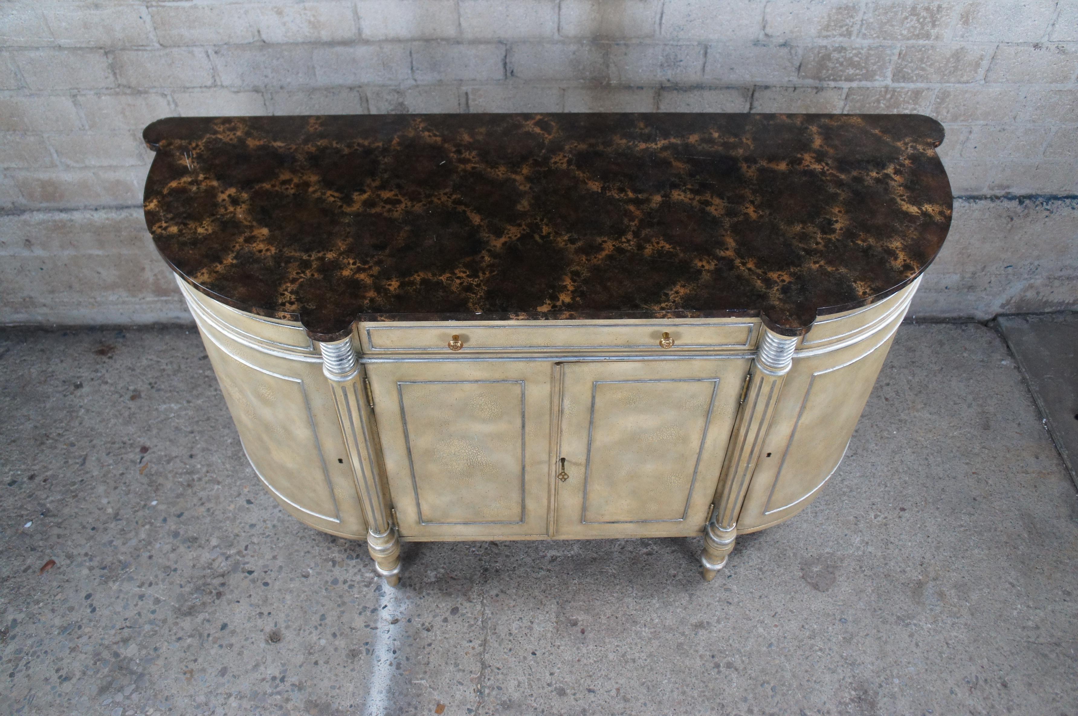 20th Century Maitland Smith French Neoclassical Faux Marble Demilune Buffet Server Sideboard