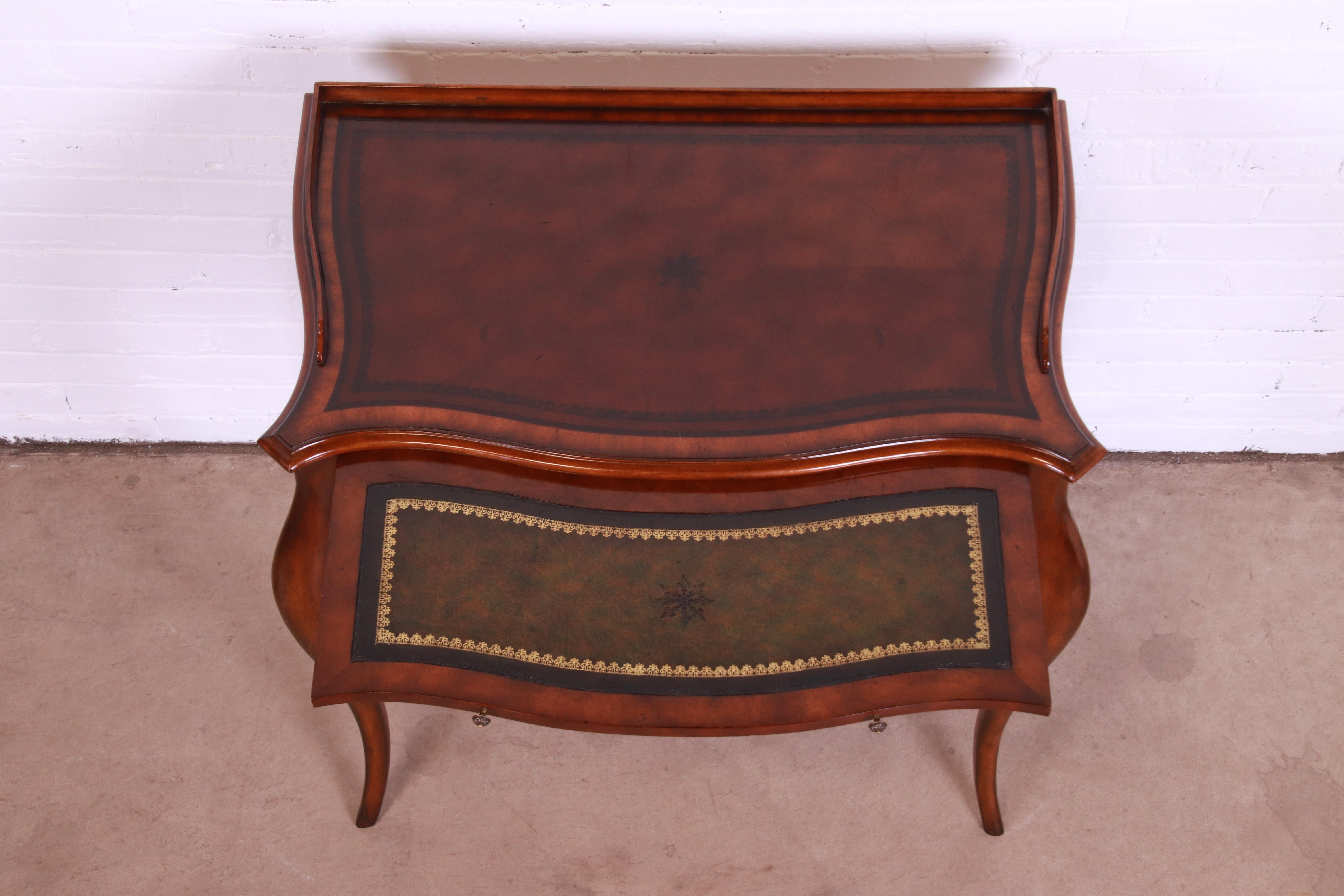 Maitland Smith French Provincial Louis XV Mahogany Leather Top Writing Desk For Sale 3
