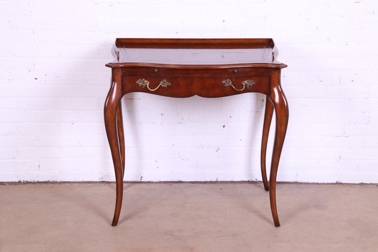 Philippine Maitland Smith French Provincial Louis XV Mahogany Leather Top Writing Desk For Sale
