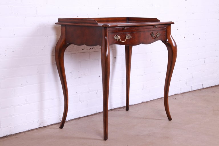 Brass Maitland Smith French Provincial Louis XV Mahogany Leather Top Writing Desk For Sale
