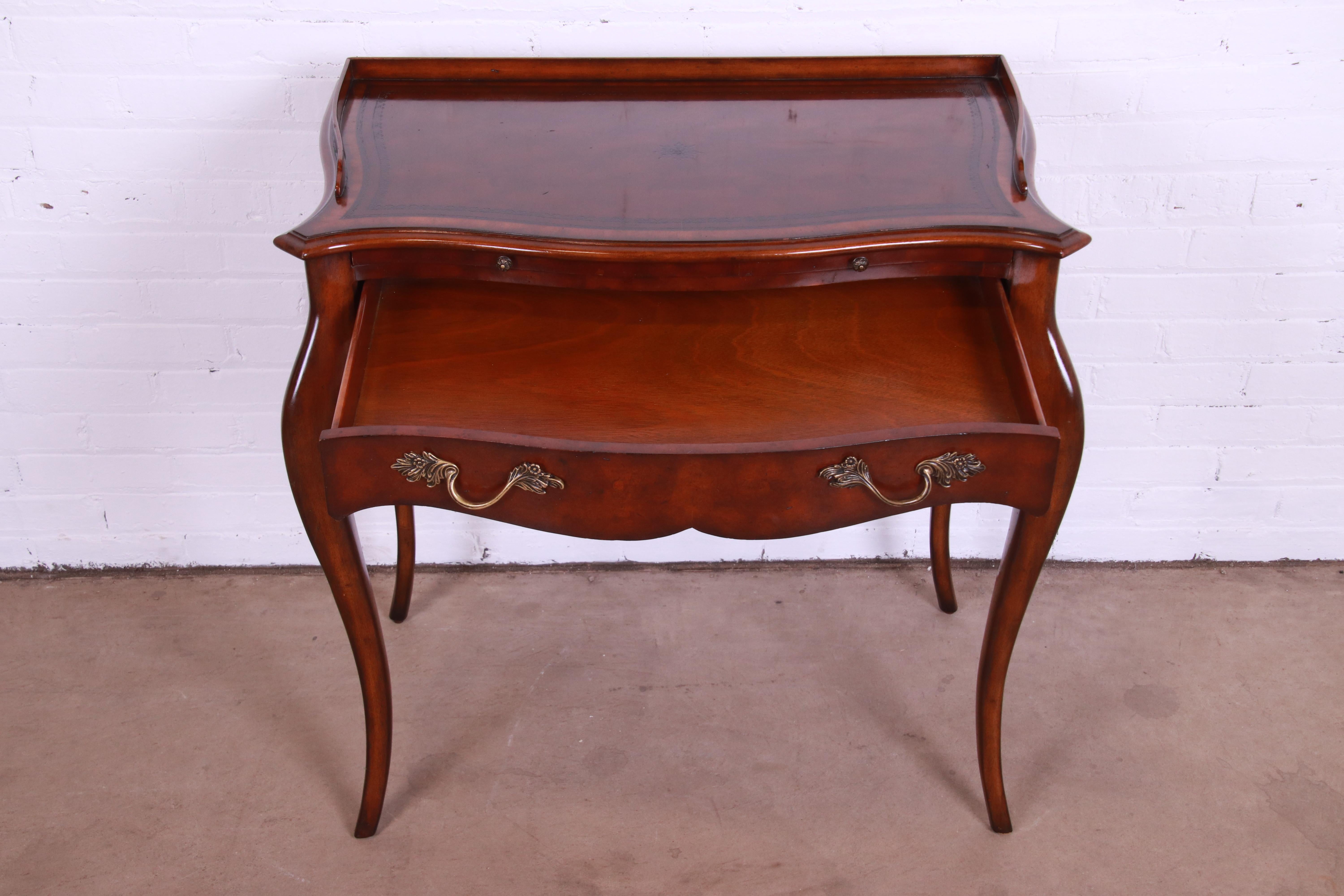20th Century Maitland Smith French Provincial Louis XV Mahogany Leather Top Writing Desk For Sale