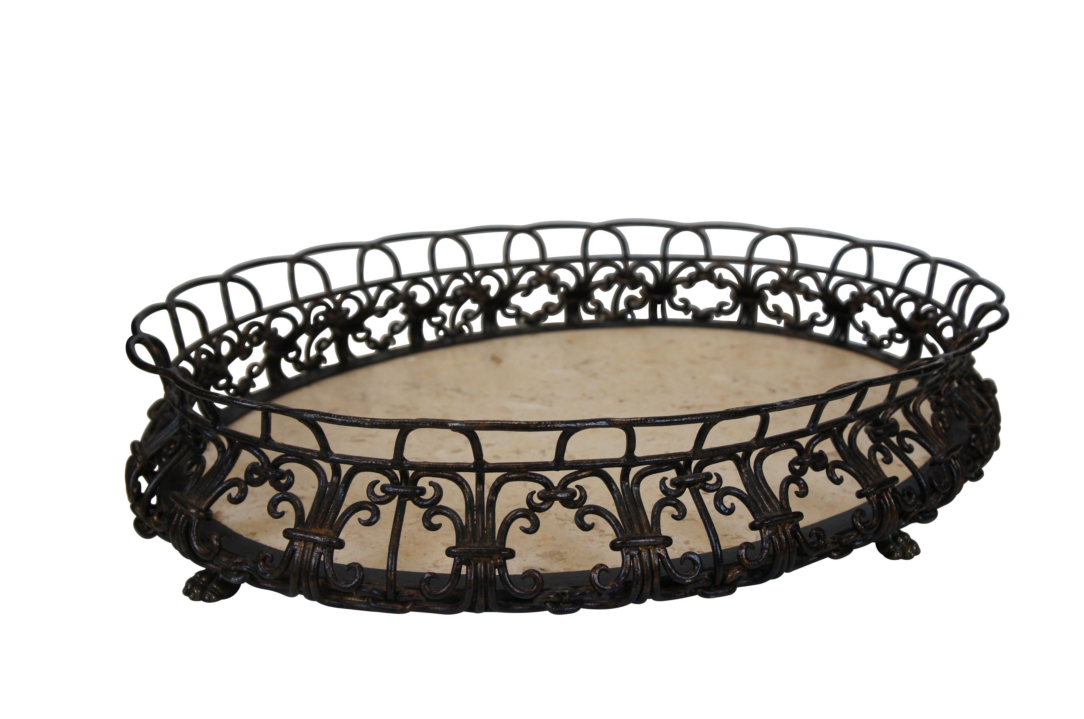 Provincial français Maitland Smith Galerie de bar en fer forgé de style provincial français & Tavertine Tray 29