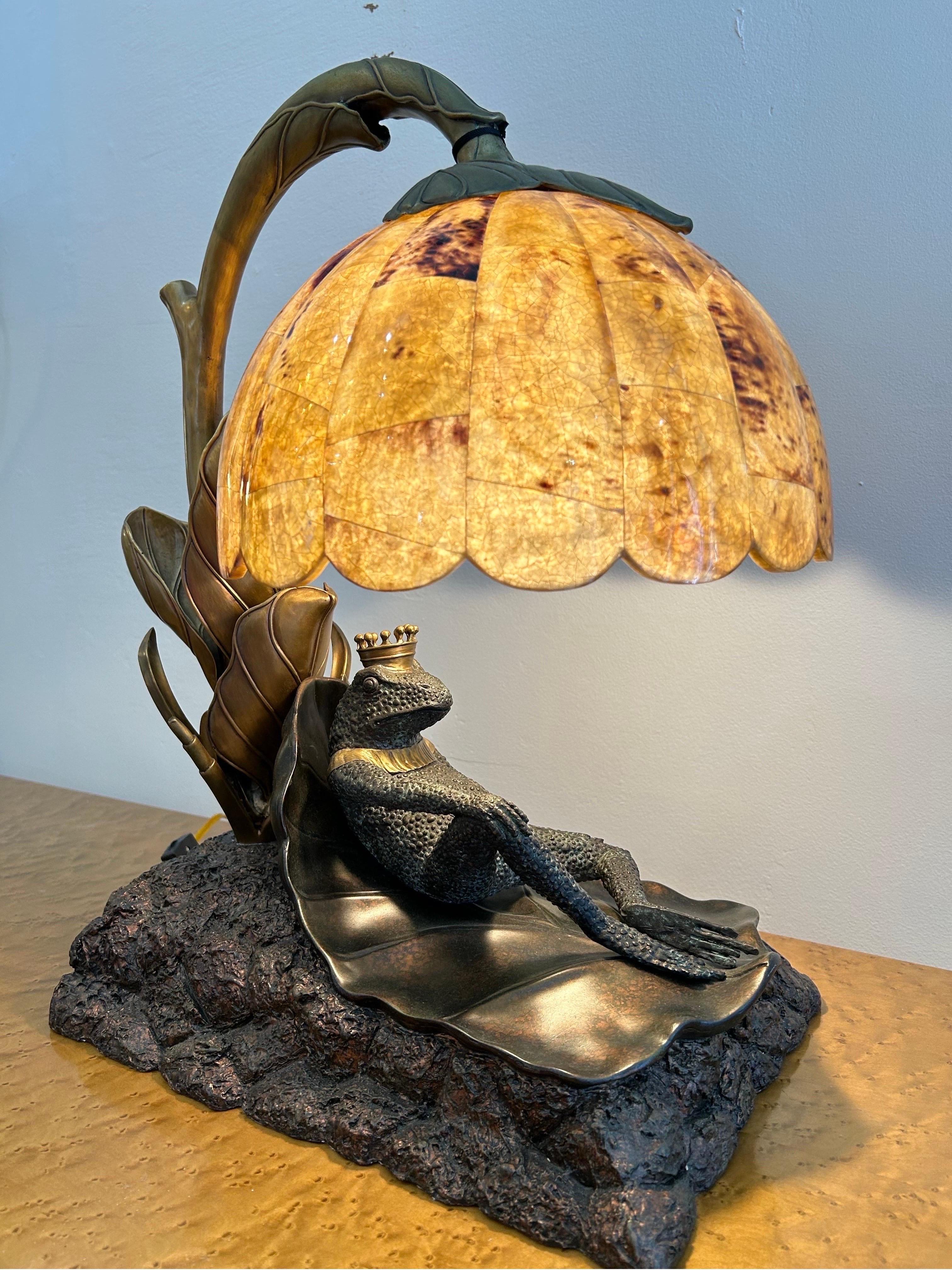 Maitland Smith frog prince lamp with pen shell shade In Good Condition In West Palm Beach, FL
