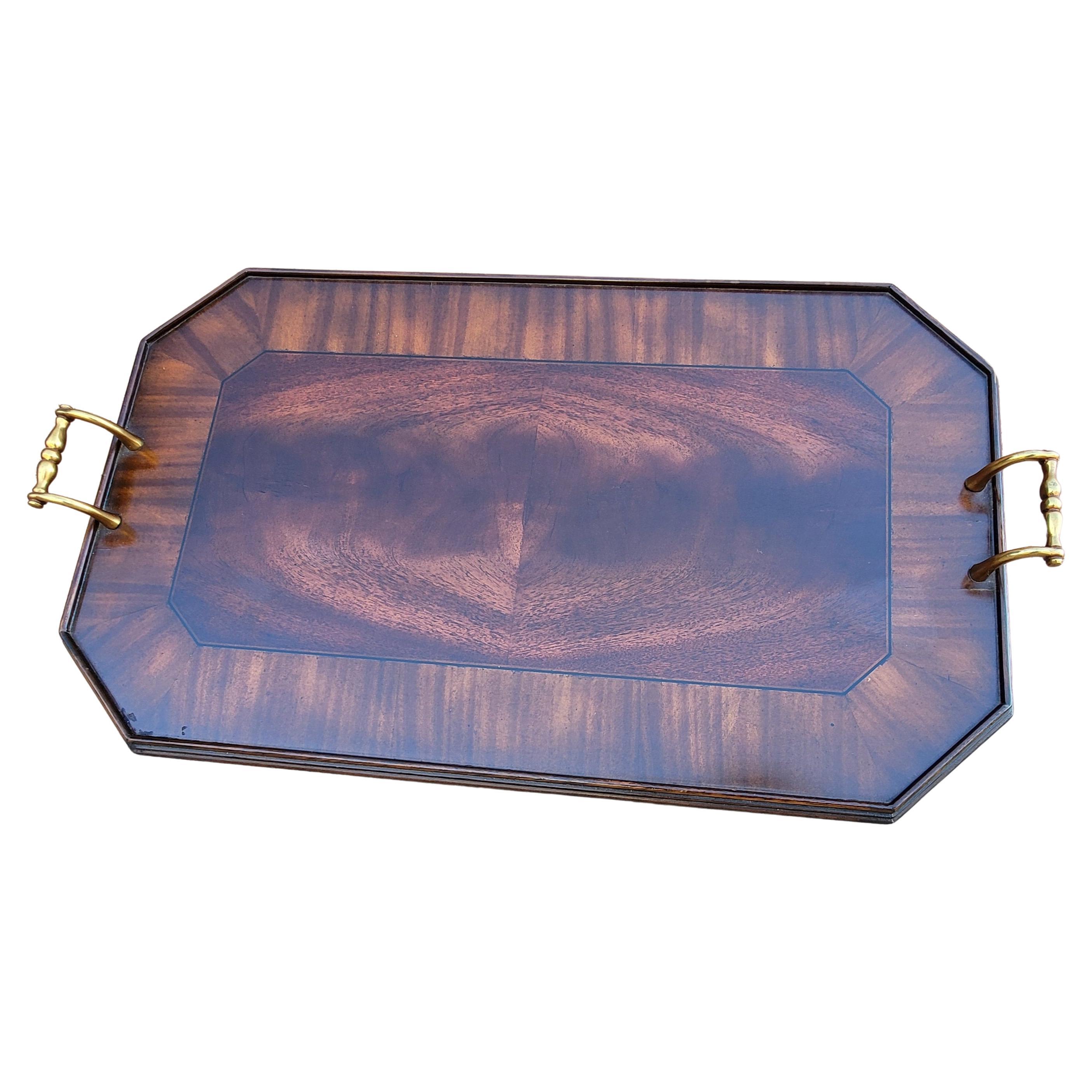 Maitland-Smith George III Hand Made Inlaid Banded Flame Mahogany Serving Tray In Good Condition In Germantown, MD