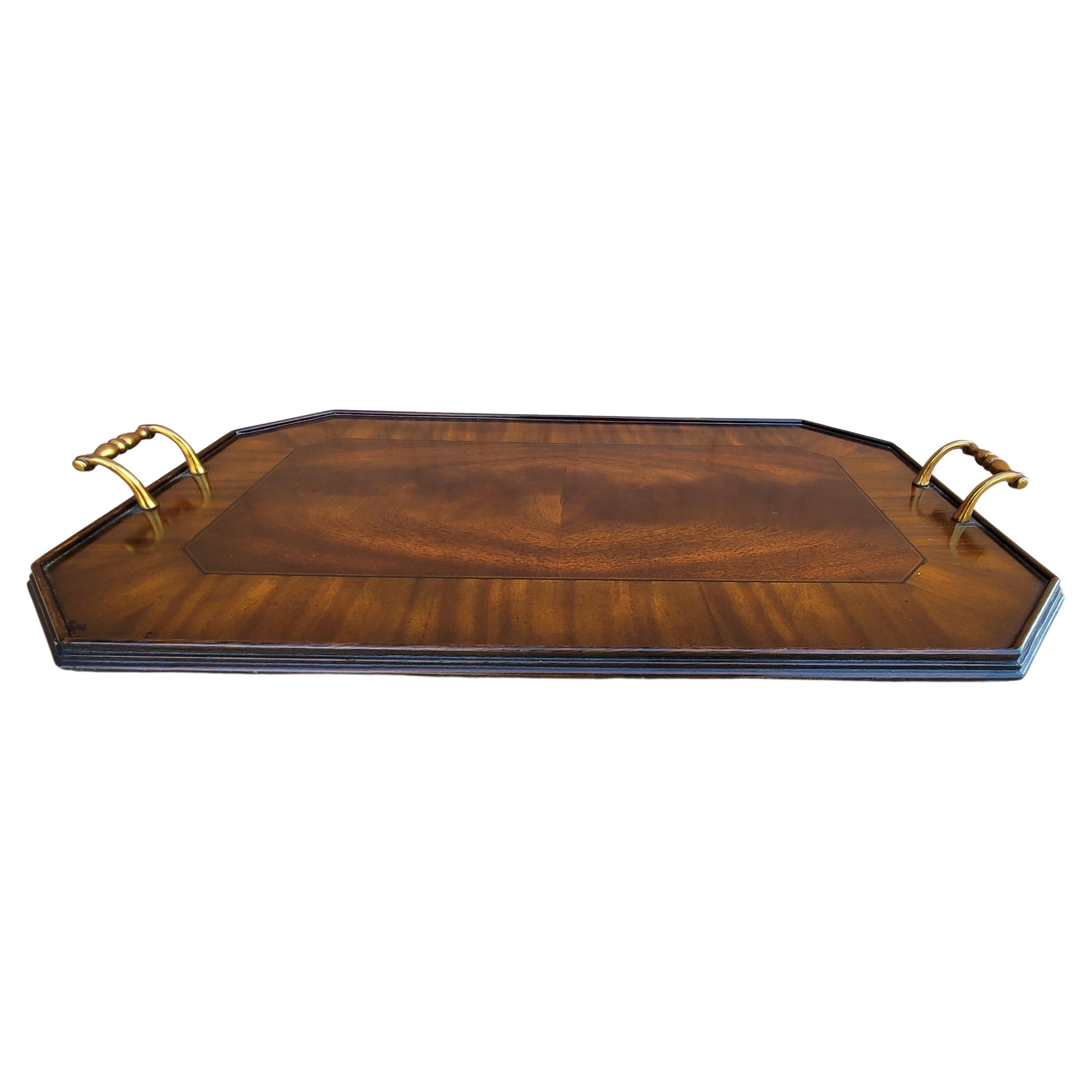 20th Century Maitland-Smith George III Hand Made Inlaid Banded Flame Mahogany Serving Tray