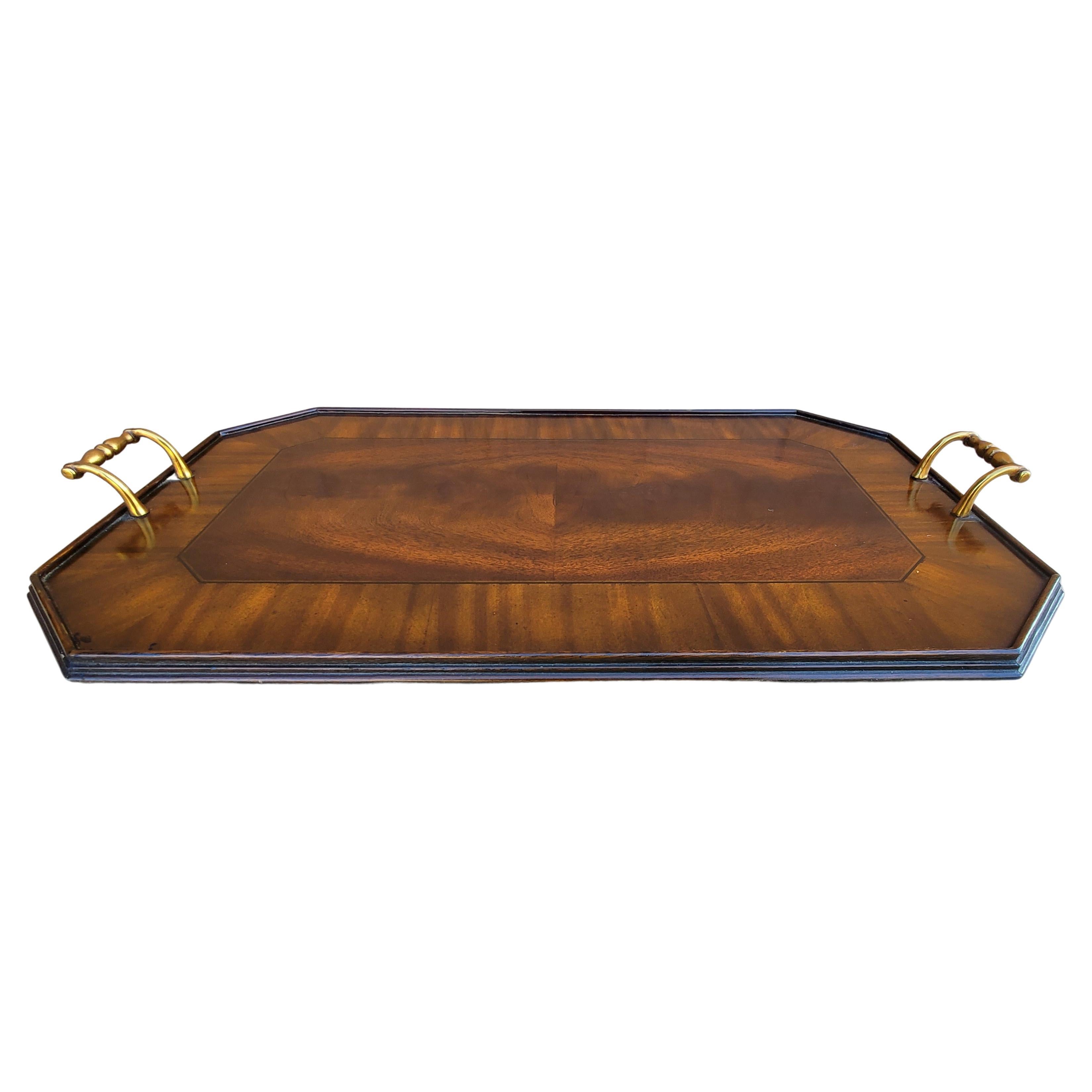 Brass Maitland-Smith George III Hand Made Inlaid Banded Flame Mahogany Serving Tray