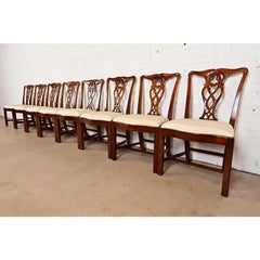 Maitland Smith Georgian Carved Mahogany Dining Chairs, Set of Eight