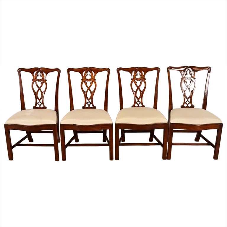 Maitland Smith Georgian Carved Mahogany Dining Chairs, Set of Four