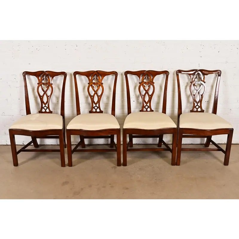 Maitland Smith Georgian Carved Mahogany Dining Chairs, Set of Four
