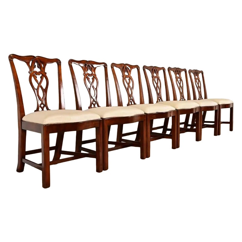 Maitland Smith Georgian Carved Mahogany Dining Chairs, Set of Six