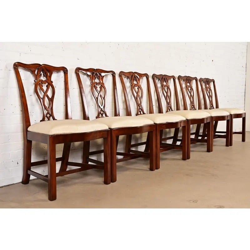 Maitland Smith Georgian Carved Mahogany Dining Chairs, Set of Six