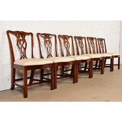 Maitland Smith Georgian Carved Mahogany Dining Chairs, Set of Six