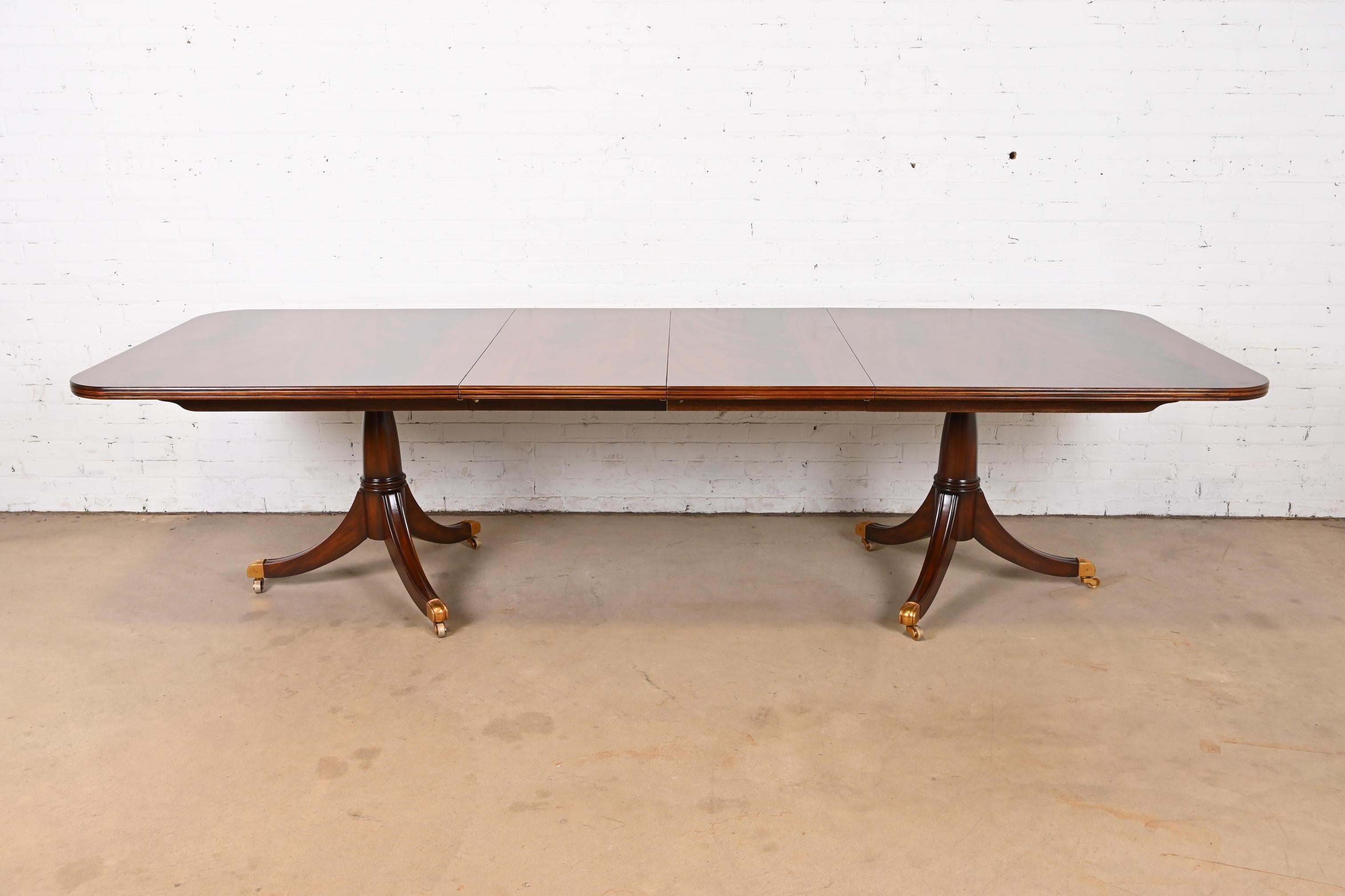 Philippine Maitland Smith Georgian Flame Mahogany Double Pedestal Extension Dining Table