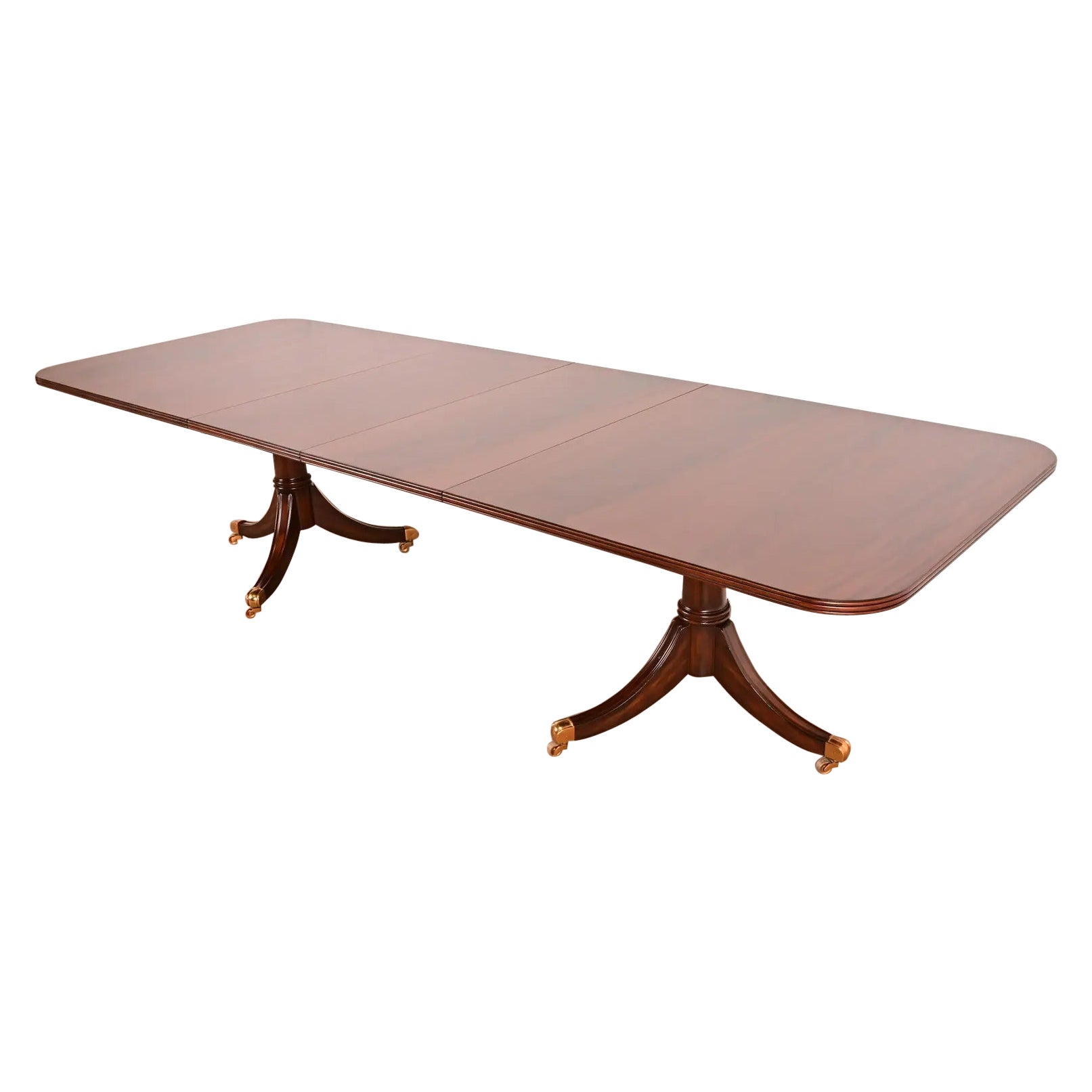 Maitland Smith Georgian Flame Mahogany Double Pedestal Extension Dining Table