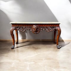 Maitland-Smith Georgian Style Carved Fruitwood Tessellated Marble Console Table