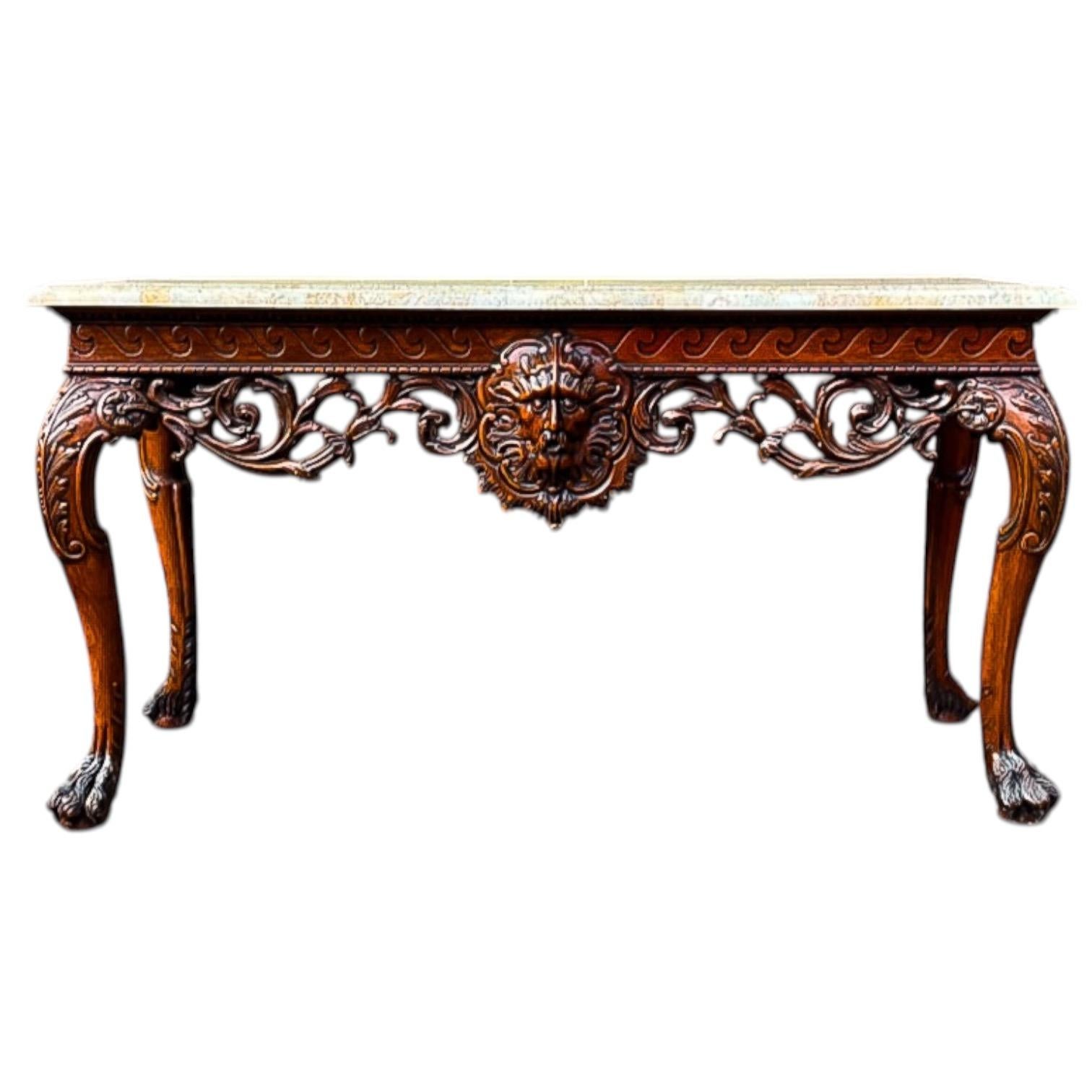 Maitland Smith Konsolentisch im georgianischen Stil aus geschnitztem Obstholz mit Mosaik und Marmor im Angebot 1