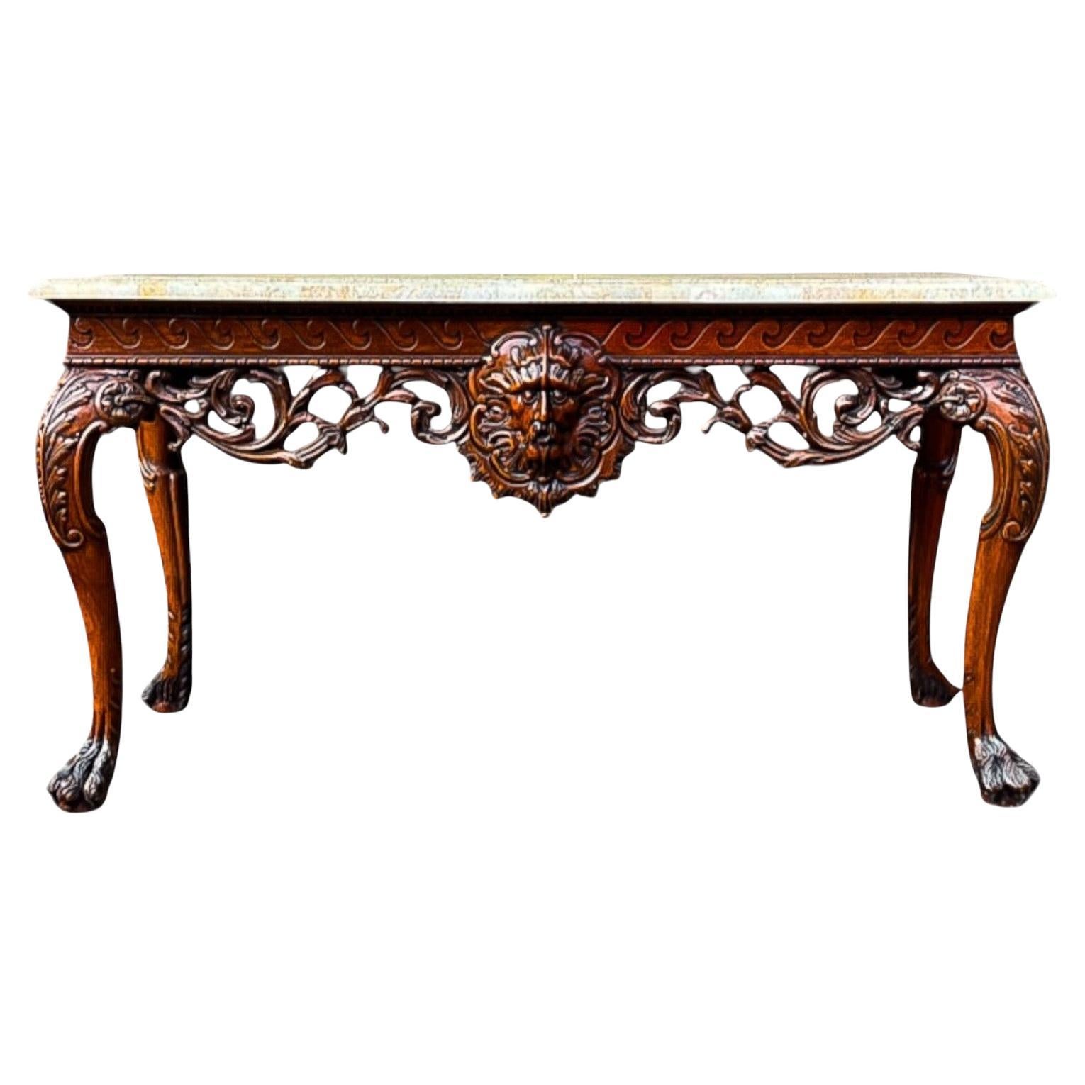 Maitland Smith Konsolentisch im georgianischen Stil aus geschnitztem Obstholz mit Mosaik und Marmor im Angebot