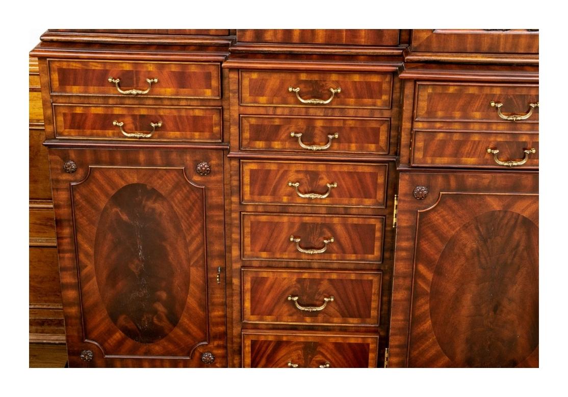 Maitland Smith Georgian Style Triple Section Mahogany Breakfront Cabinet 1